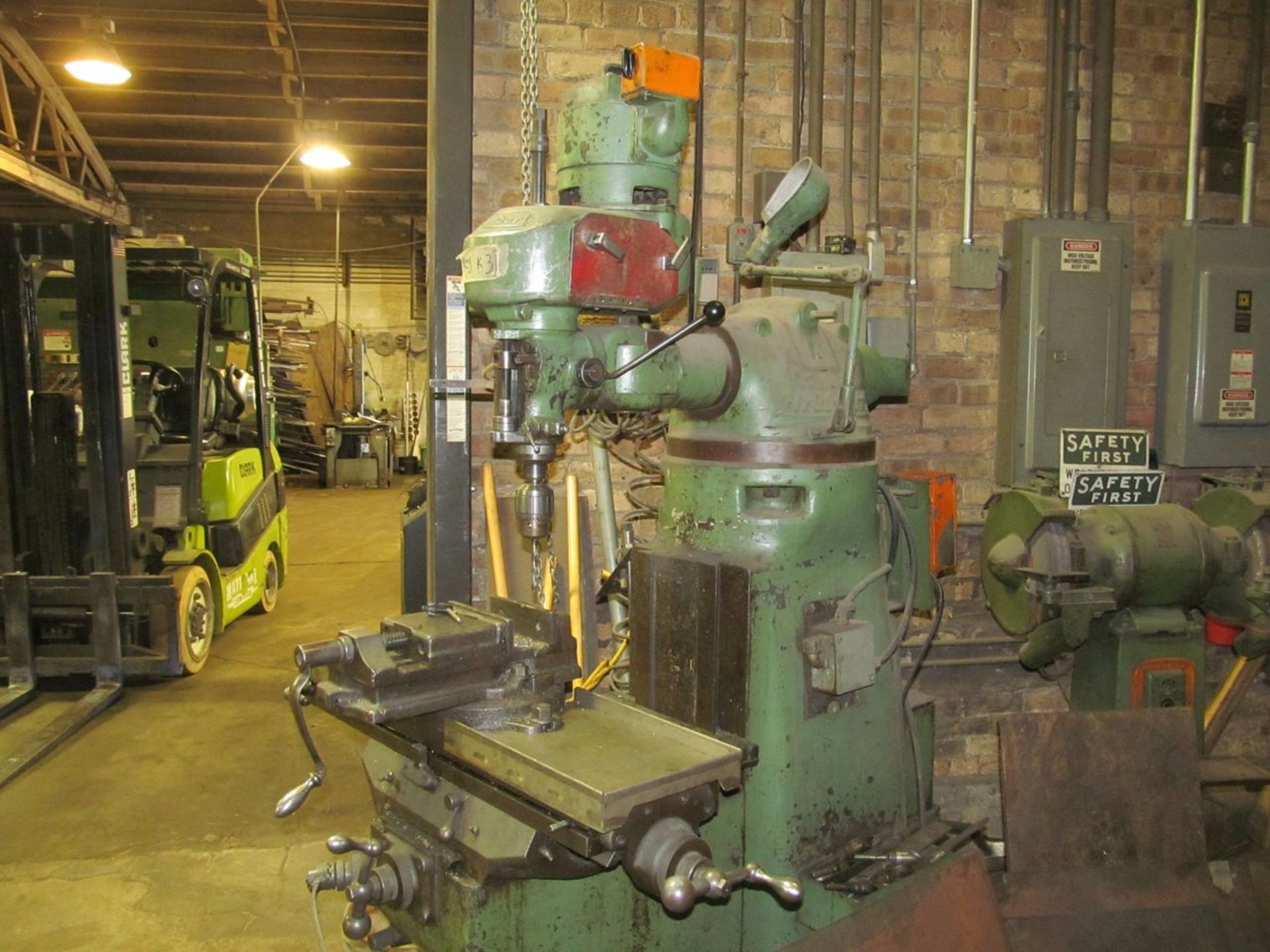 Bridgeport 1/2-HP Vertical Milling Machine, S/N: 7455; with 9 in. x 32 in. T-Slot Production Table - Image 4 of 9