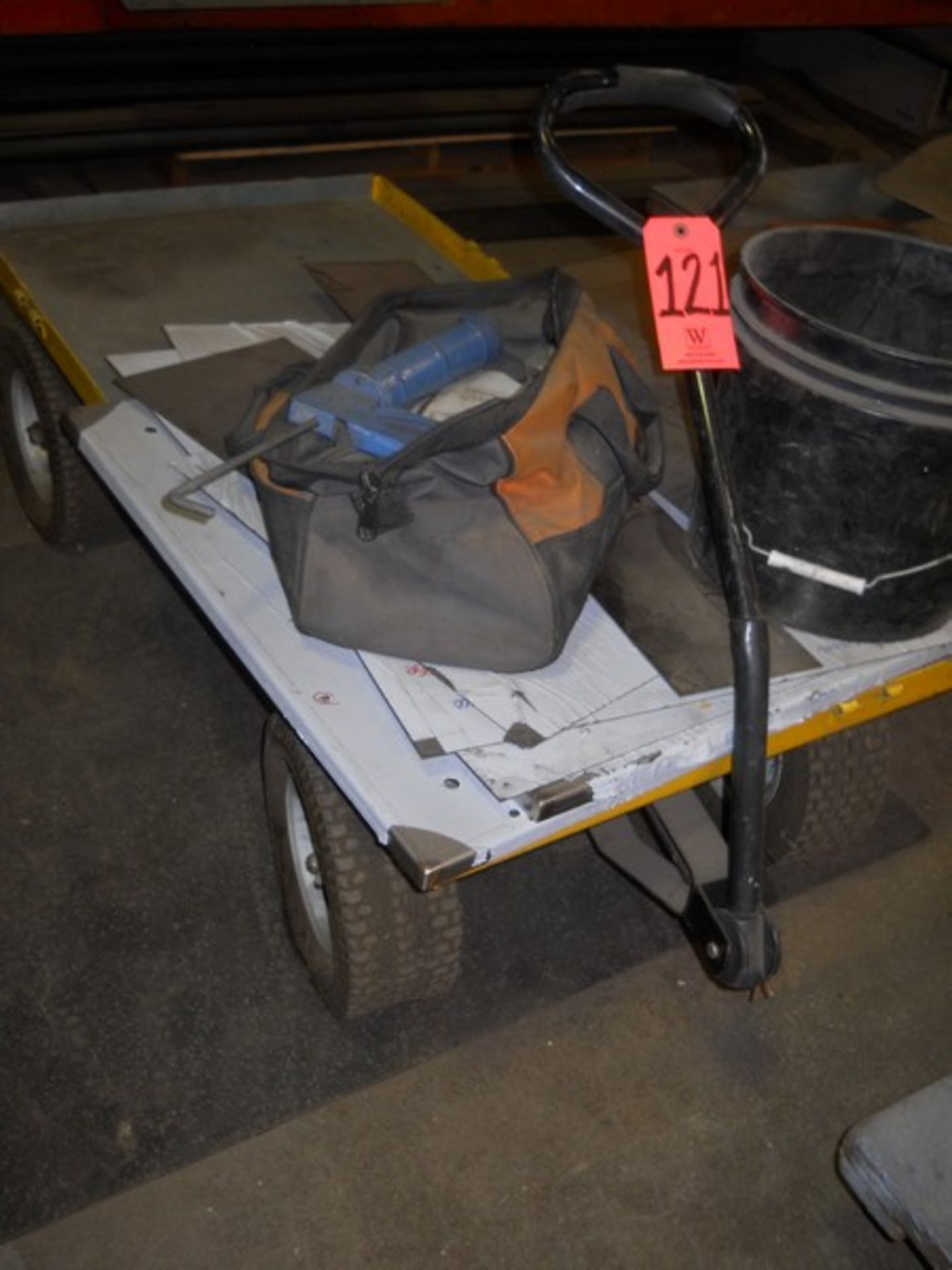Lot - (1) Portable Steel Cart with Rough Terrain Tires, and Miscellaneous Supplies