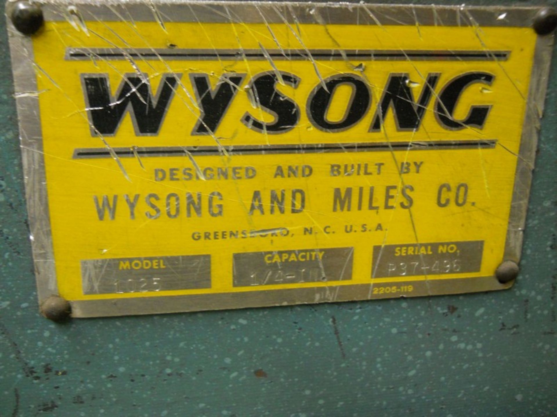 Wysong 1/4 in. x 10 ft. Cap. Model 1025 Shear, S/N: P37-496; 1/4" x 10' Cap. (Mild Steel); 55- - Image 17 of 17