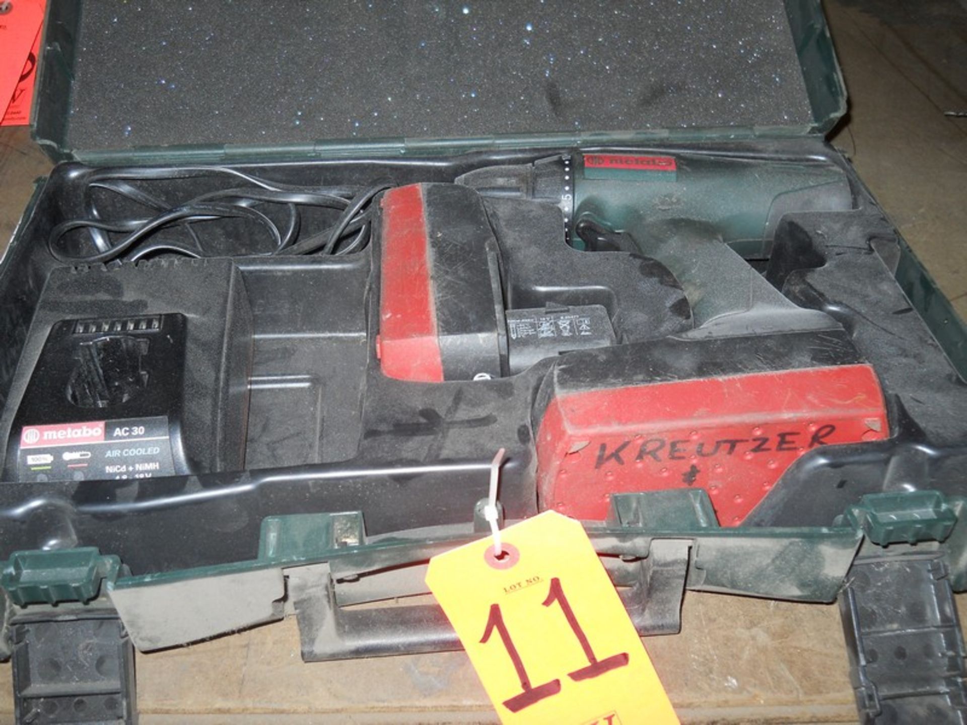 Metabo Battery Powered Electric Drill; with Charger, Battery & Power Cord, in Plastic Carry Case