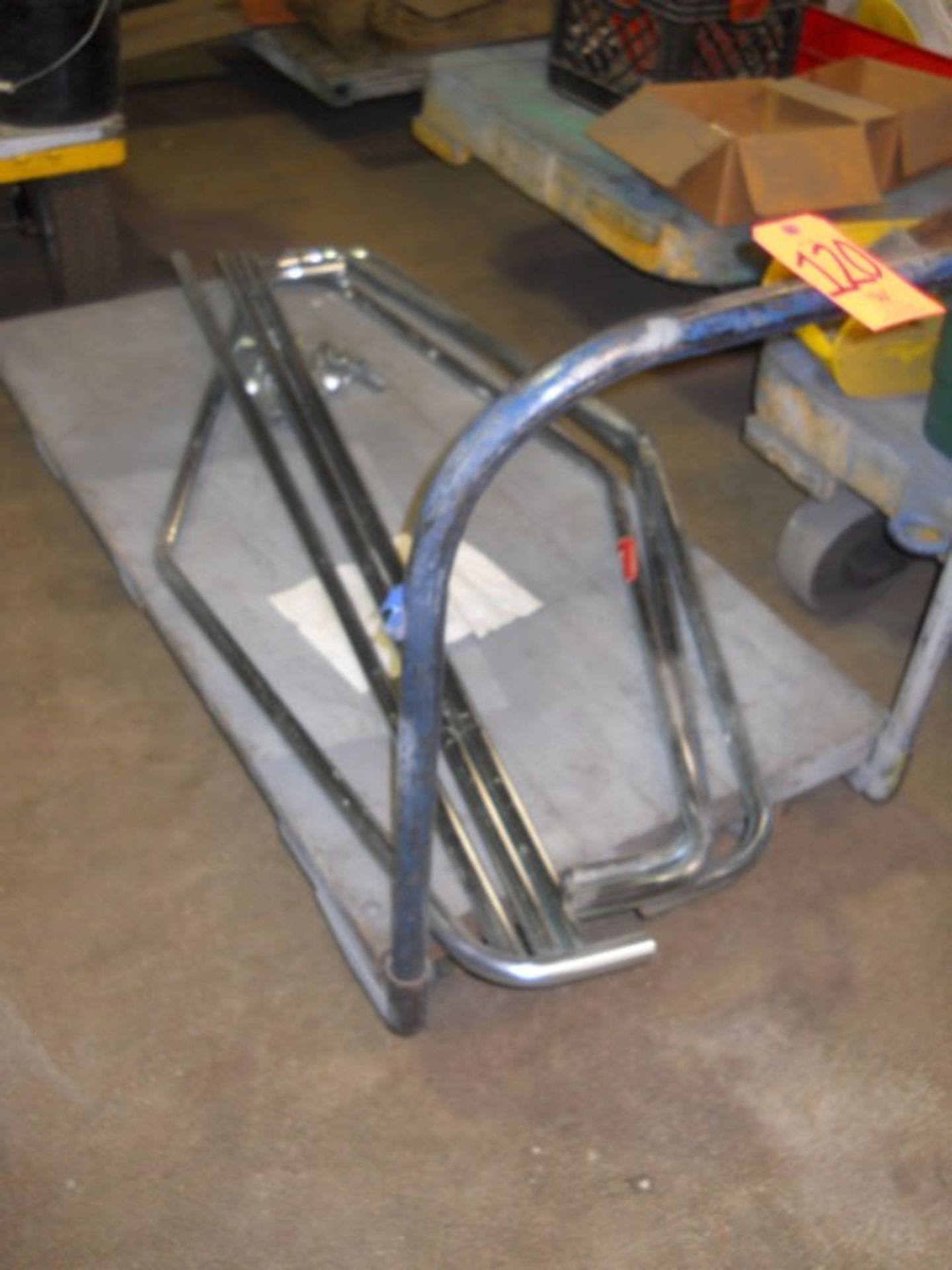 Lot - 4 ft. (approx.) Portable Platform Cart; with Miscellaneous Supplies; Rubber Over Steel Wheel