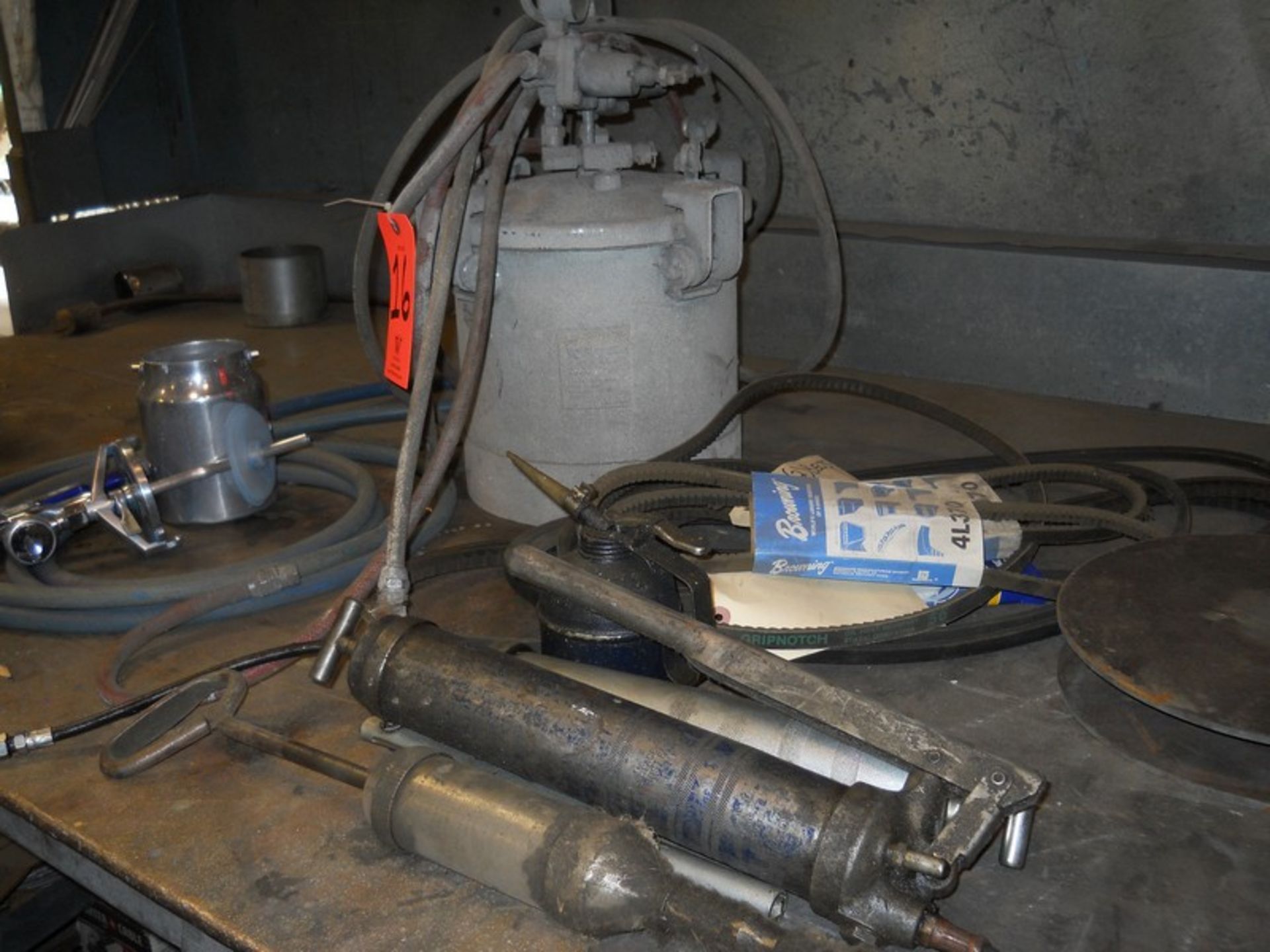 Lot - Paint Pot; with Agitator, Belts, Grease Guns - Image 2 of 7