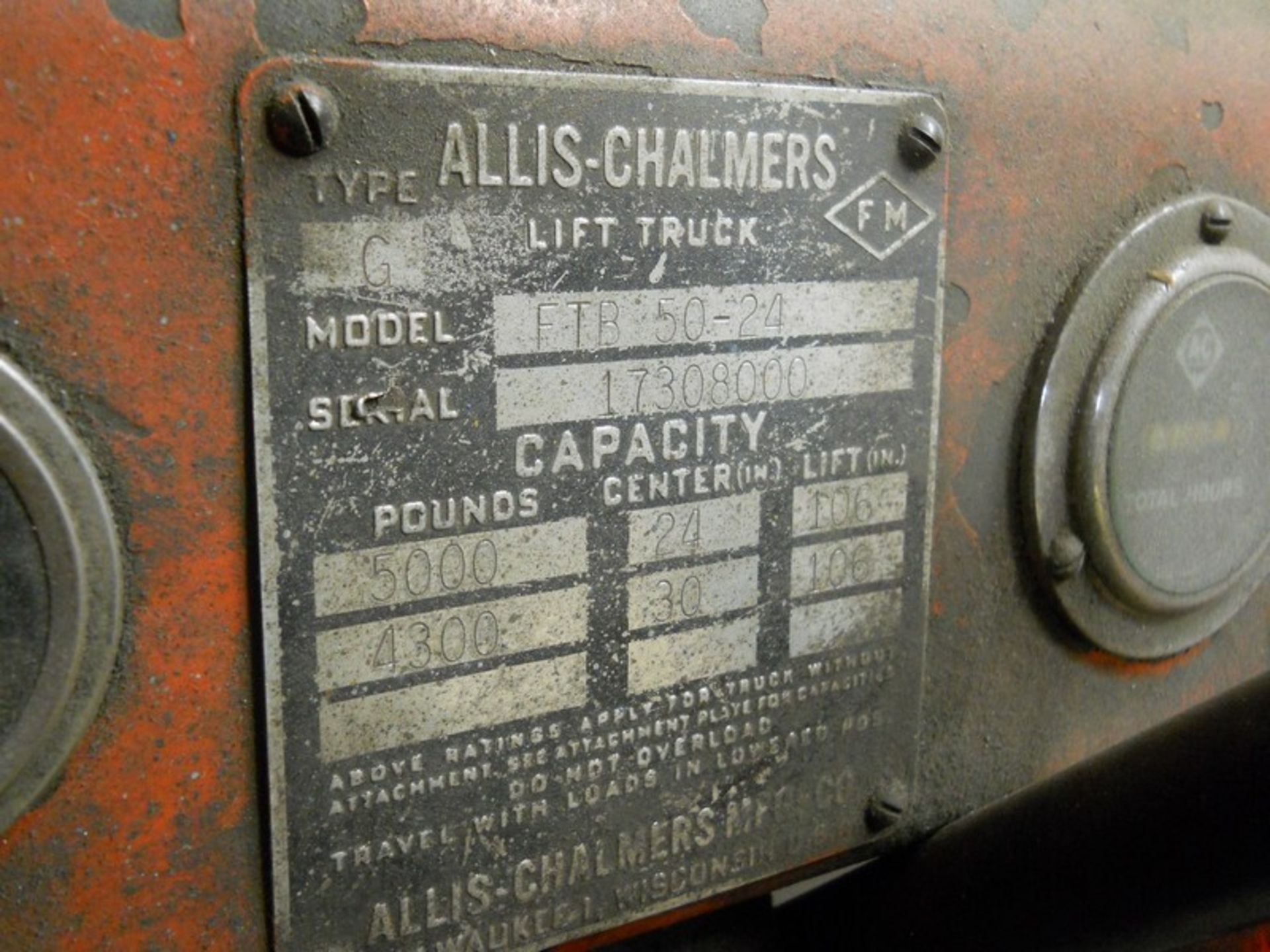 Allis Chalmers 5,000 lb. Cap. Model FTB 50-24 Gas Fork Lift Truck, S/N: 17308000; with 2-Stage Mast, - Image 10 of 10