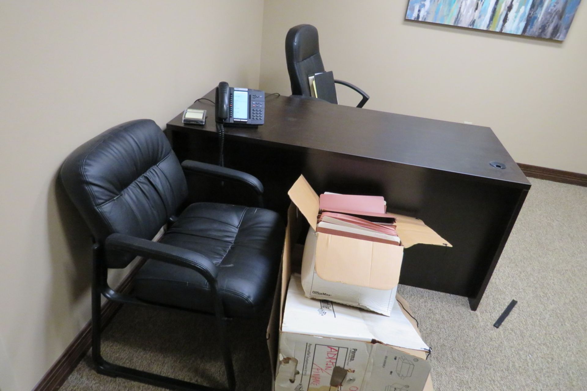 Office Furniture to Include: (2) Desks, (4) Leather Style Chairs