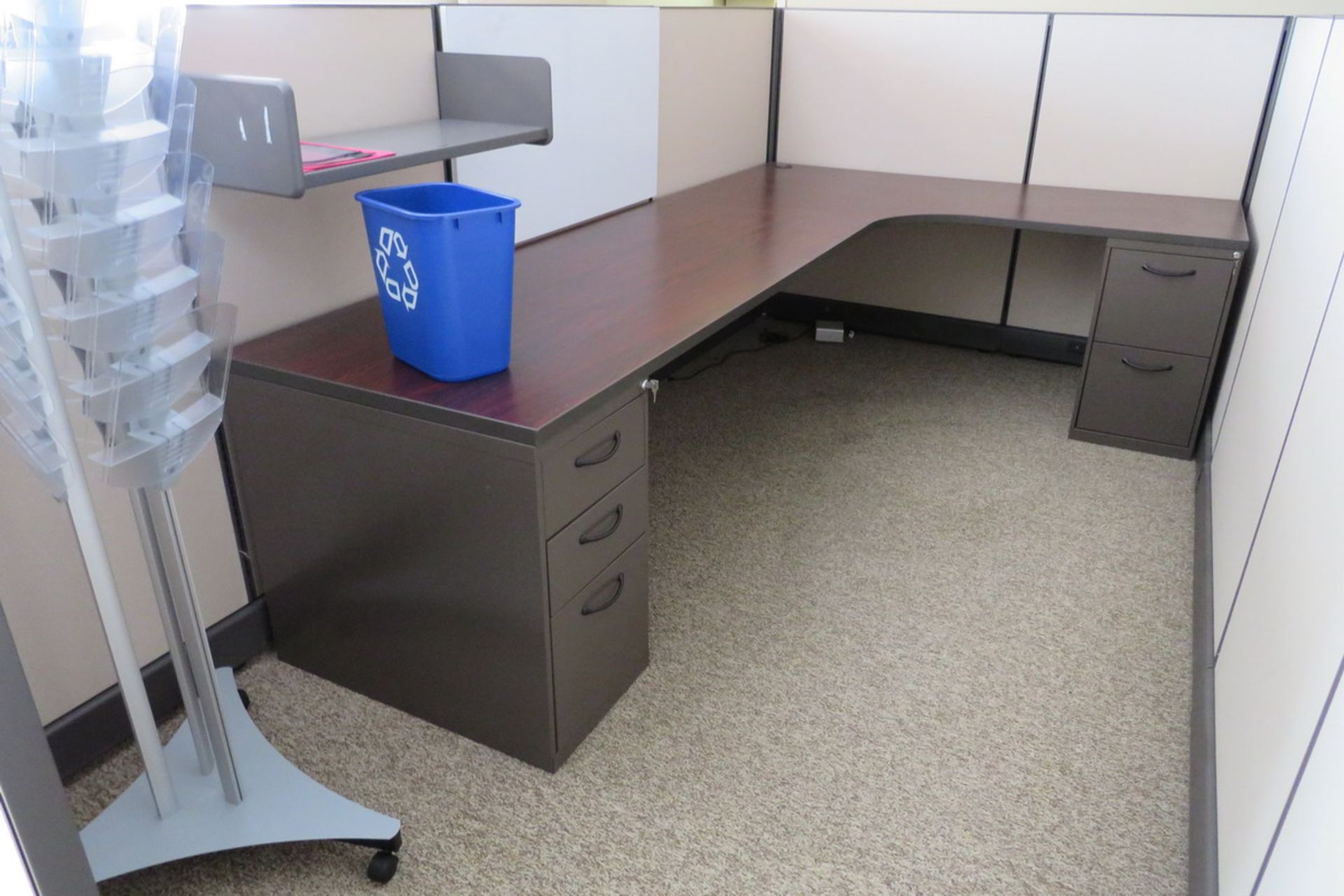 Office Furniture to Include: (4) Sections of Cubicles, (3) L-Shaped Desks, (7) 4-Drawer Metal - Image 2 of 2