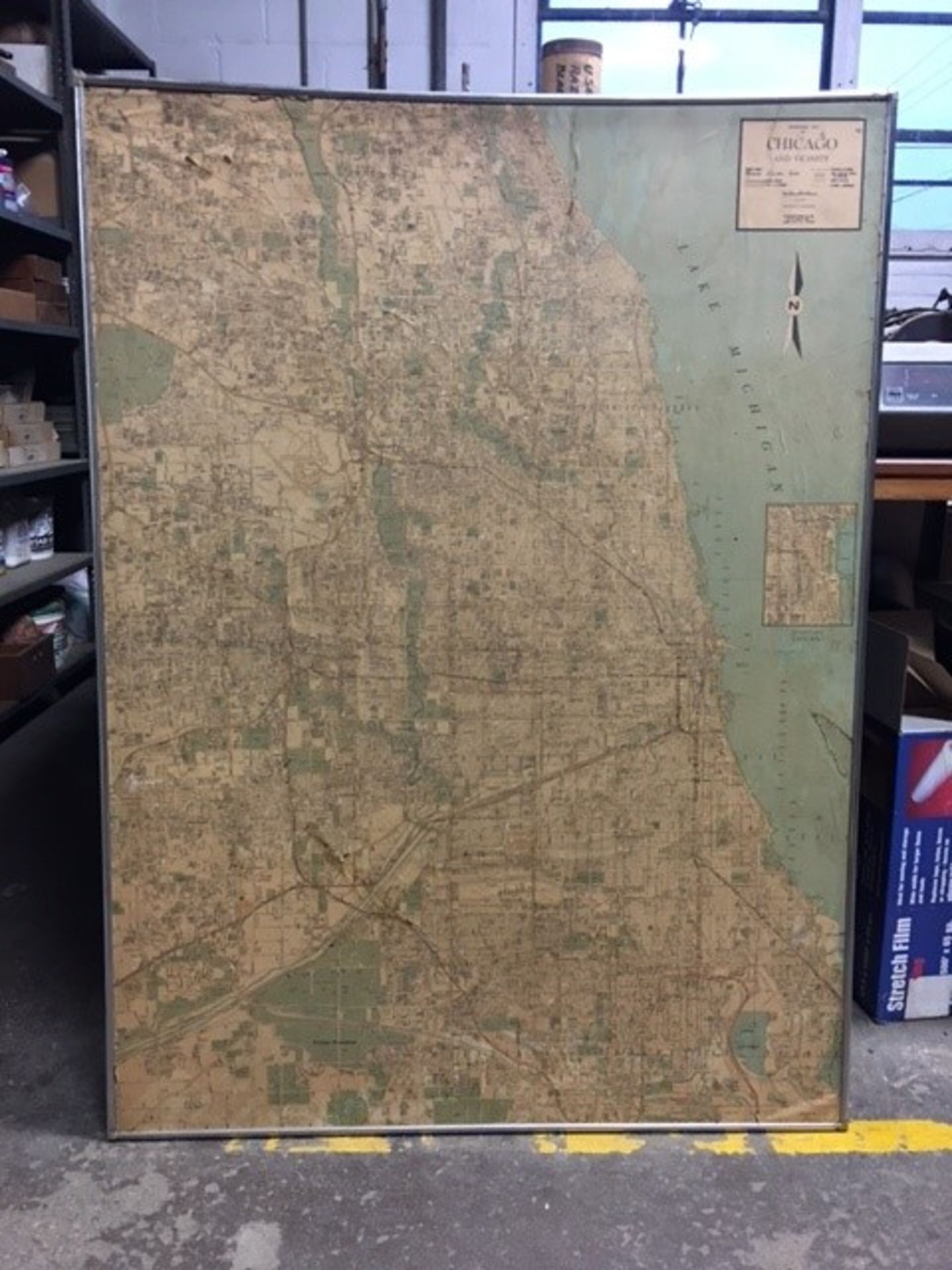 Vintage Chicagoland Map, with Connectra Frame; 52 in. High x 38 in. Long