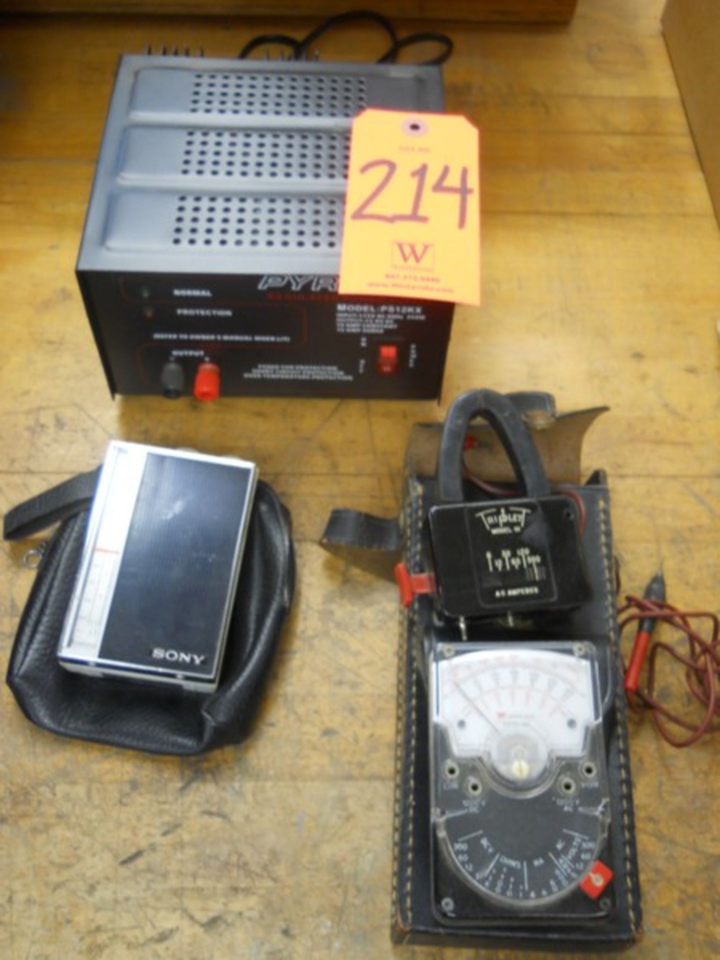 Lot - Pyramid PS12KX Regulated Power Supply' Sony AM/FM Transistor Radio; Triplett Model 10 Amp