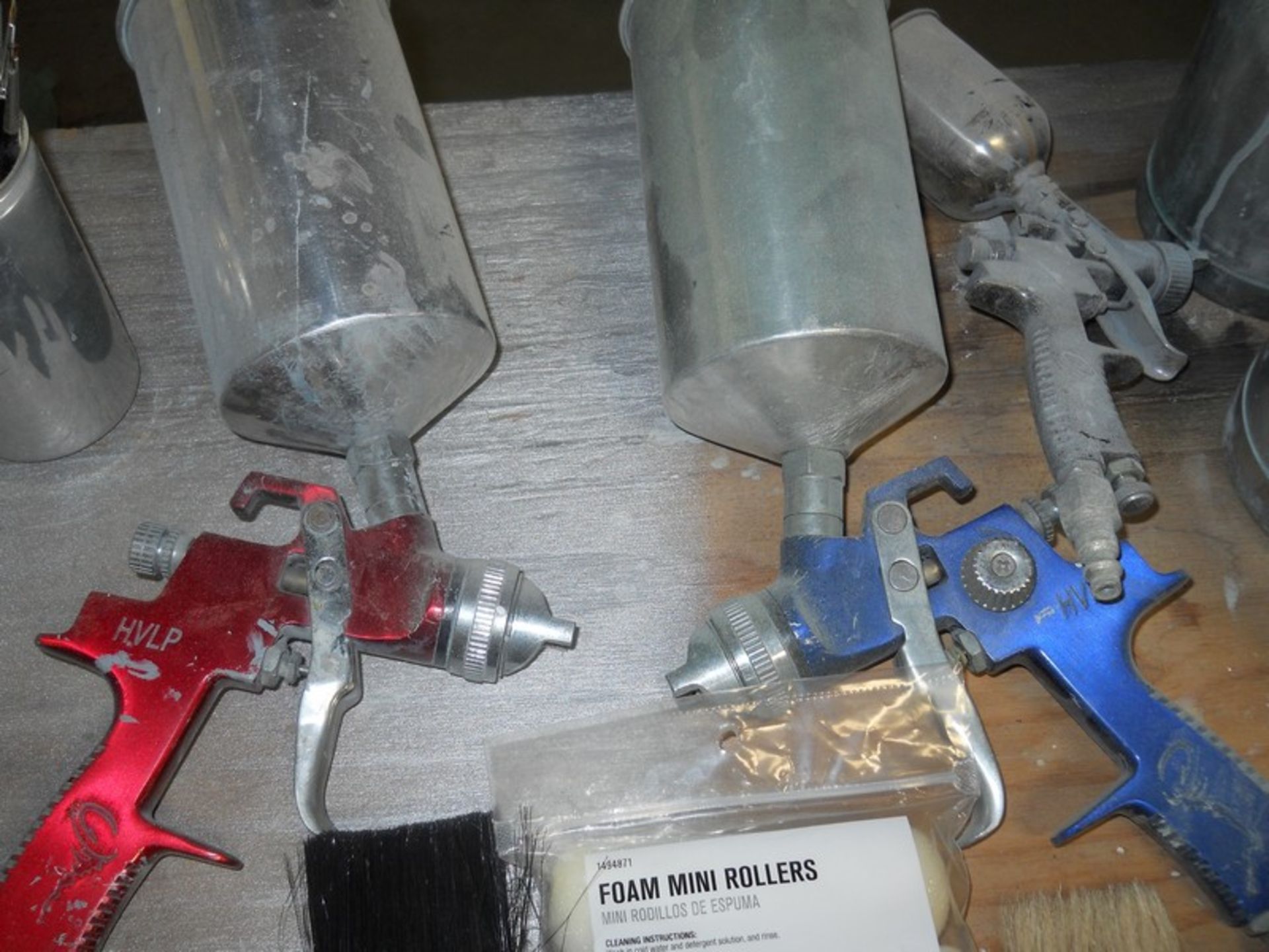 Lot - Paint Supplies, (3) Spray Guns; Paint Cans; Rollers; Strainers; Stirrers - Image 3 of 6