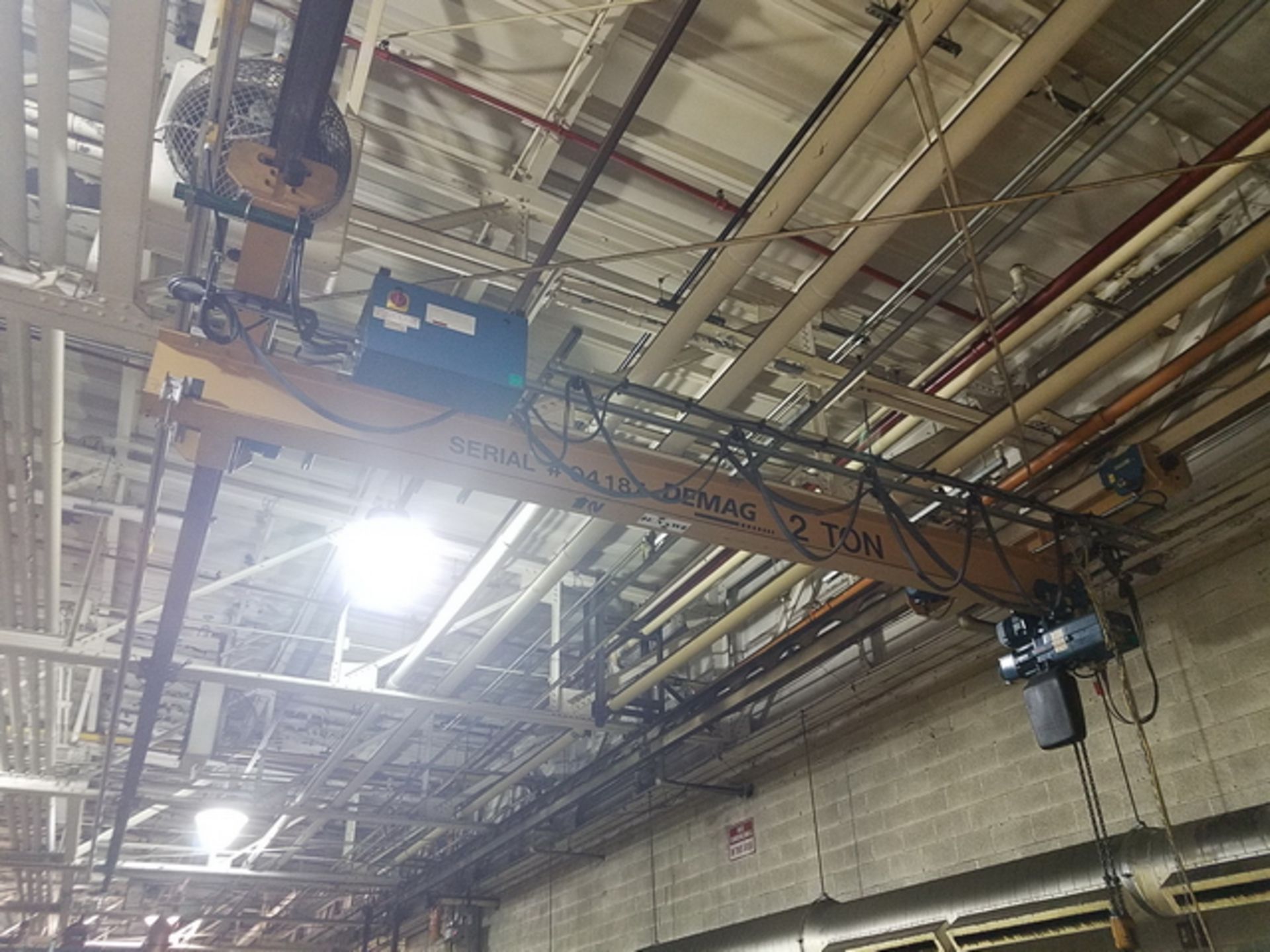 Demag Traveling Bridge Crane, approx. 18' span, includes 2-ton electric chain hoist, 6-way pendant