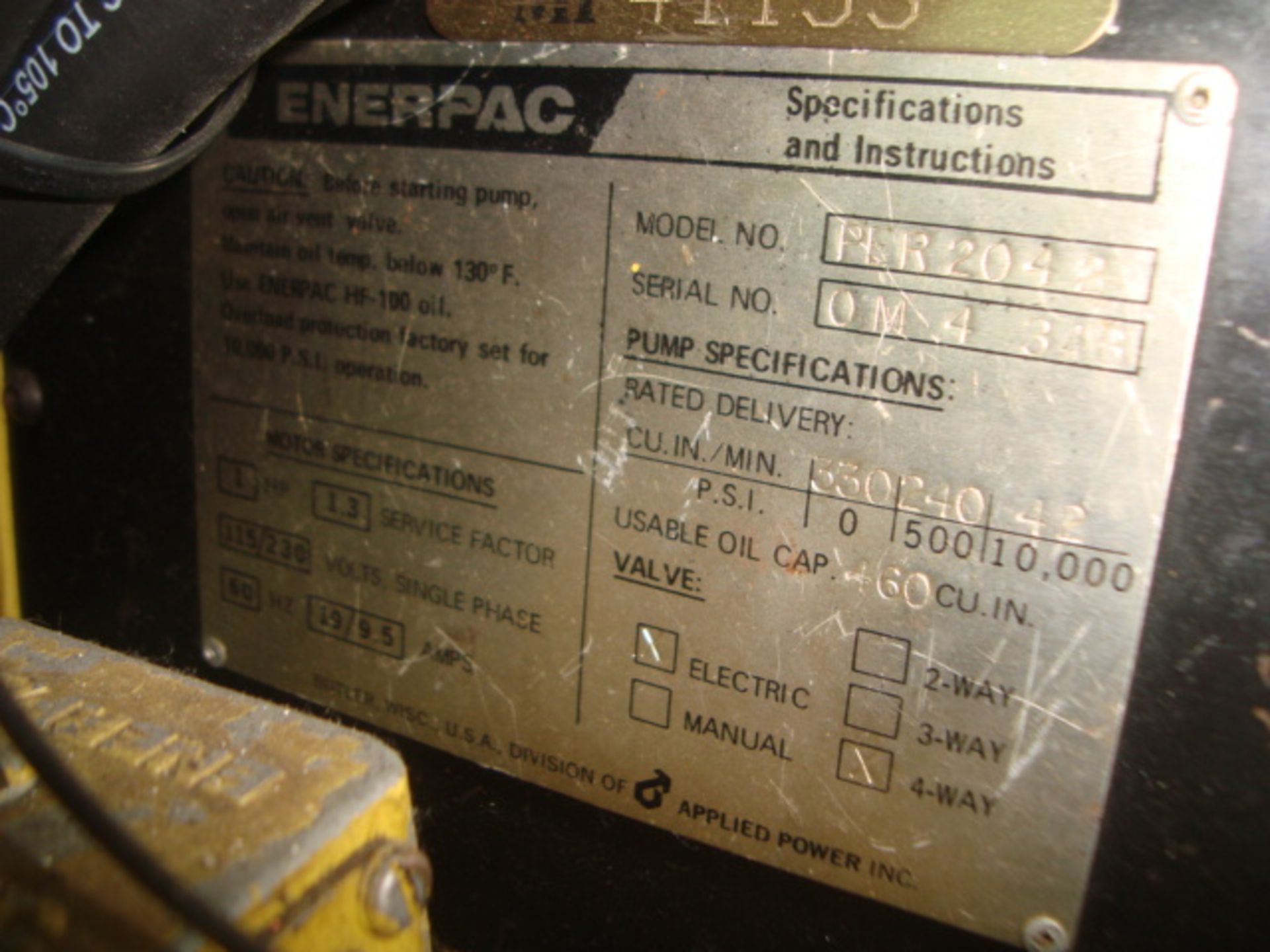 EnerPac Model PER 2042 1-HP Hush Pup Hydraulic Pump. 10,000 psi @ 42 Cu. Inches Per Minute.115/230V, - Image 4 of 4