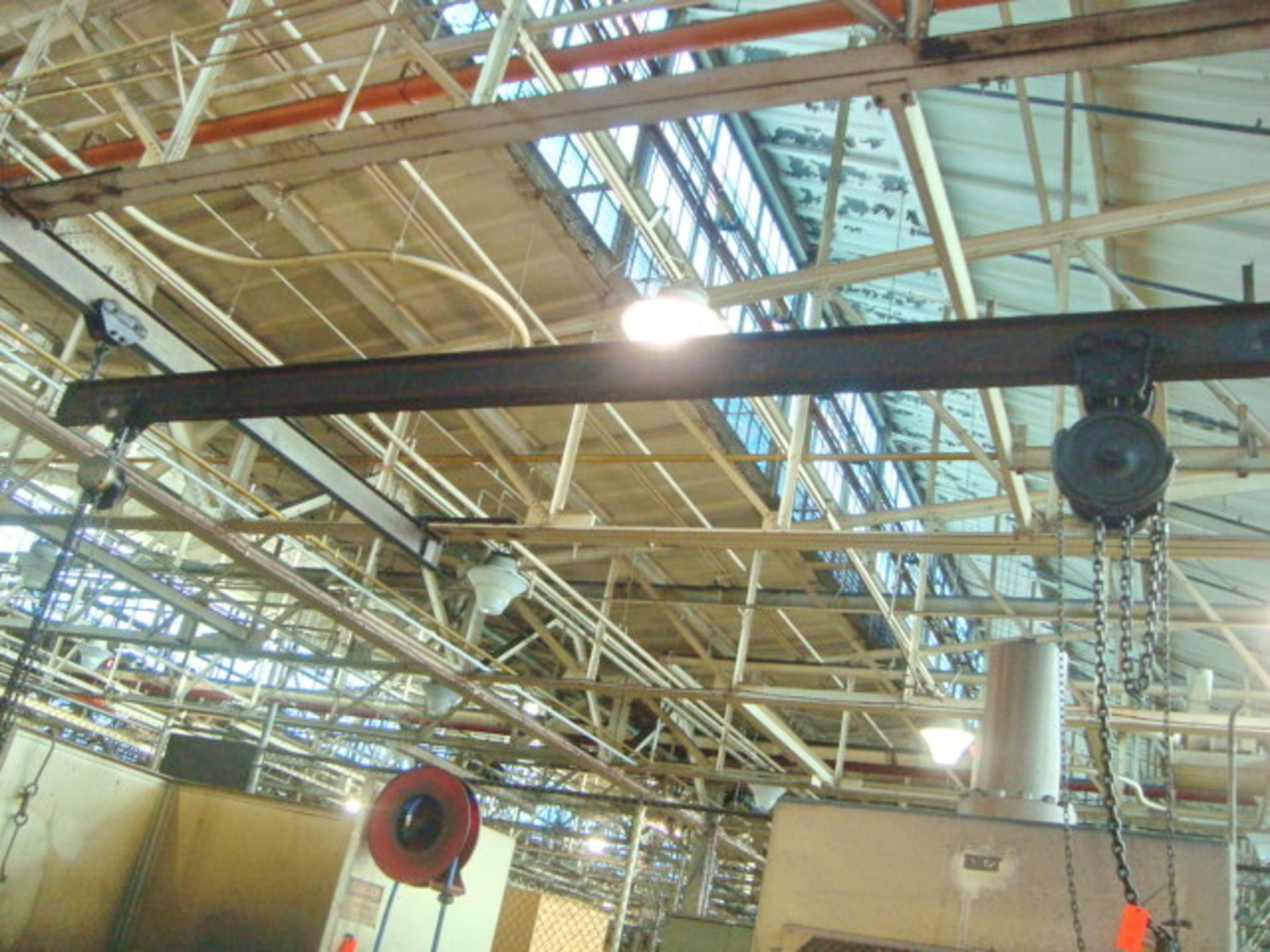 Approx. 21' ft. Span 4-Ton Capacity Bridge Crane With (Qty 2) 2-Ton Capacity Chain Falls Hoists. (