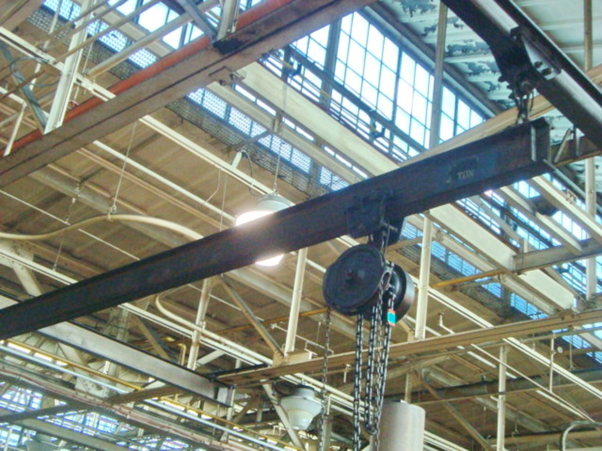 Approx. 21' ft. Span 4-Ton Capacity Bridge Crane With (Qty 2) 2-Ton Capacity Chain Falls Hoists. ( - Image 5 of 6