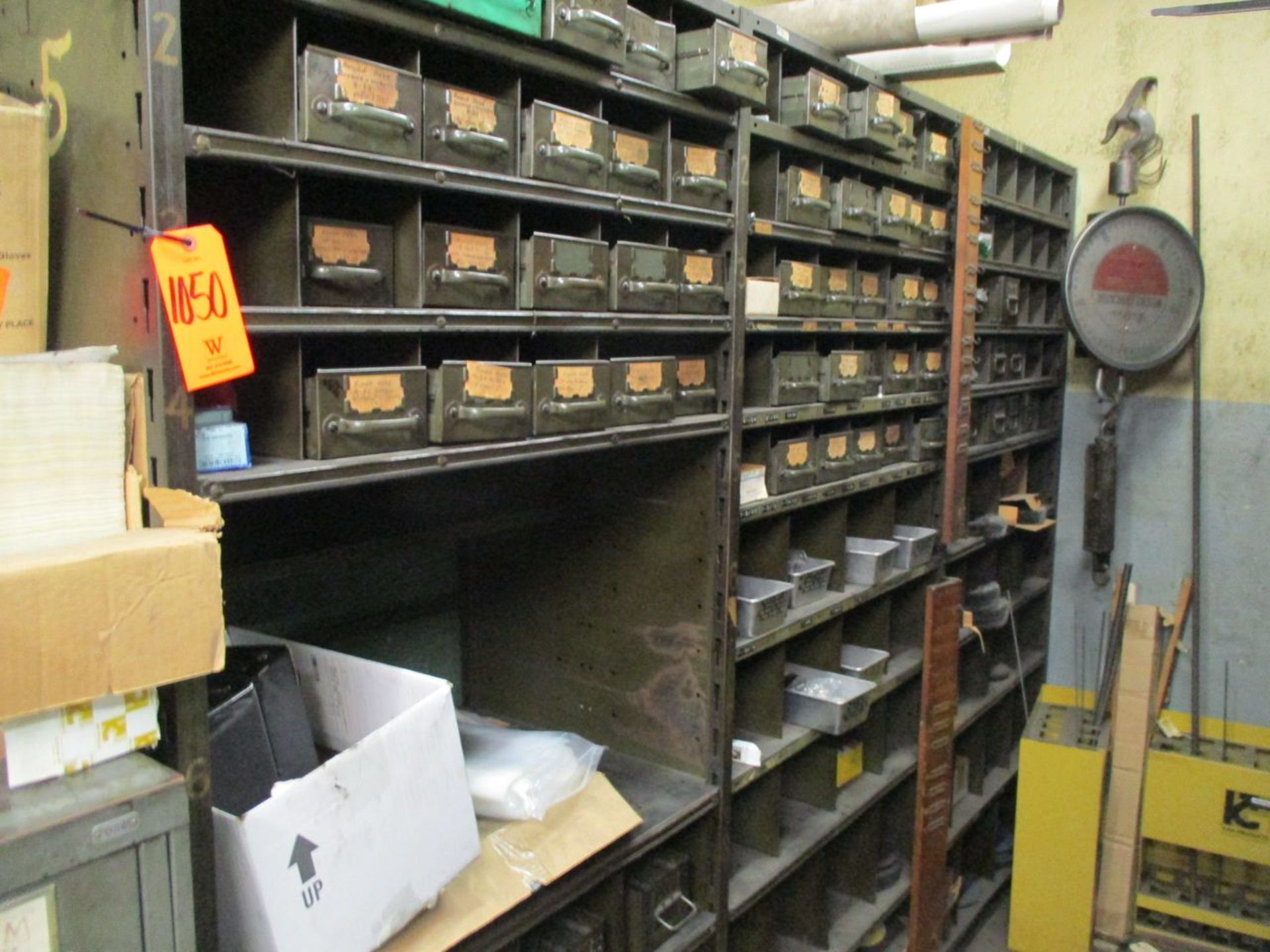 12-Sections of Steel Shelving with Metal Part Bins, Taps & Dies, Dowell Pins, Springs, Screws, - Image 3 of 5