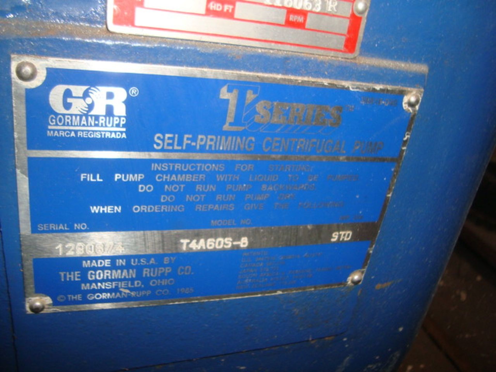 Gorman-Rupp Model T4A60S-B Self Priming Centrifugal Pump. (Basement 800 Melrose Alley) - Image 6 of 6