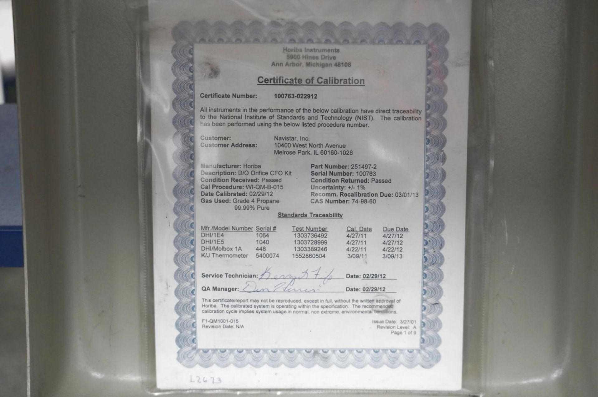 Horiba Critical Flow Orifice Calibration Kit, S/N 100763 (Instrumentation and Electronics Lab ) - Image 3 of 4