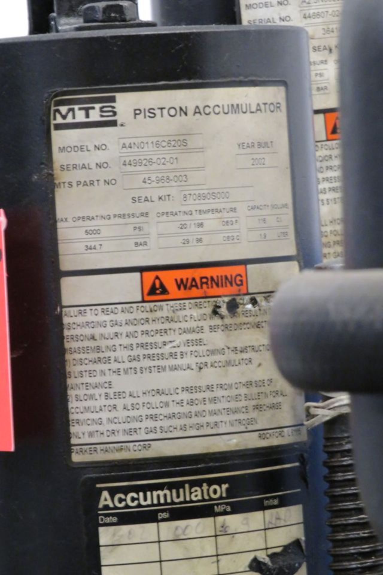 MTS Mechanical Test System to Include: (2) Mdl. A4N0116C620S Piston Accumulators, Mdl. - Image 3 of 3