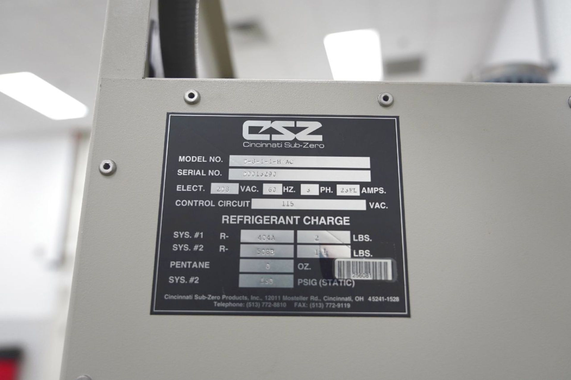 ESZ Z-8-1-1-H/AC Environmental Test Chamber, S/N Z0013290, 208 Volts , 60 Hz, 3 Ph, 23FL Amps, - Image 6 of 6