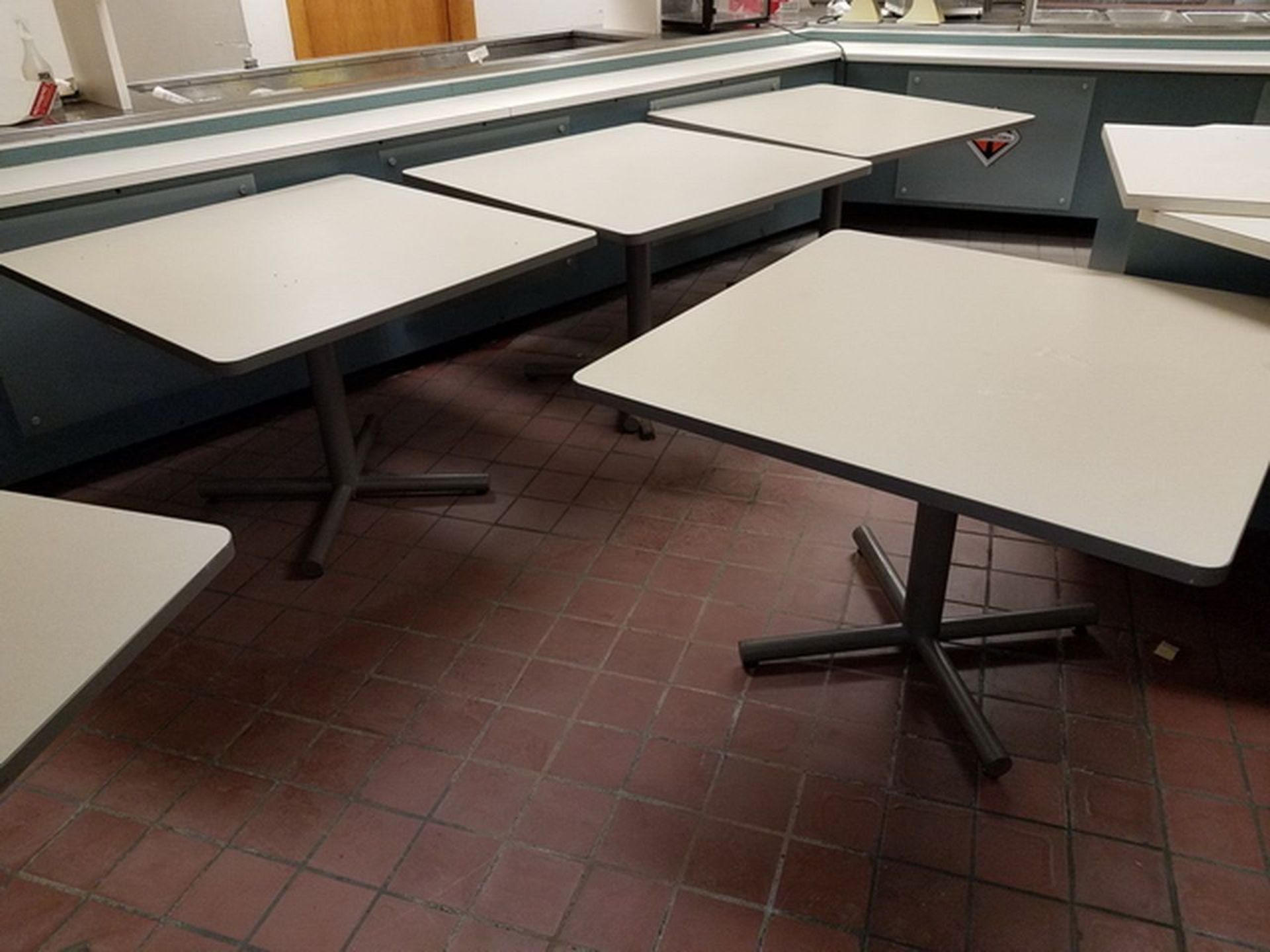 Lot of (17) Formica Top Cafeteria Tables, 42" x 42", includes 29 stacking chairs. Loc: Basement - Image 3 of 4