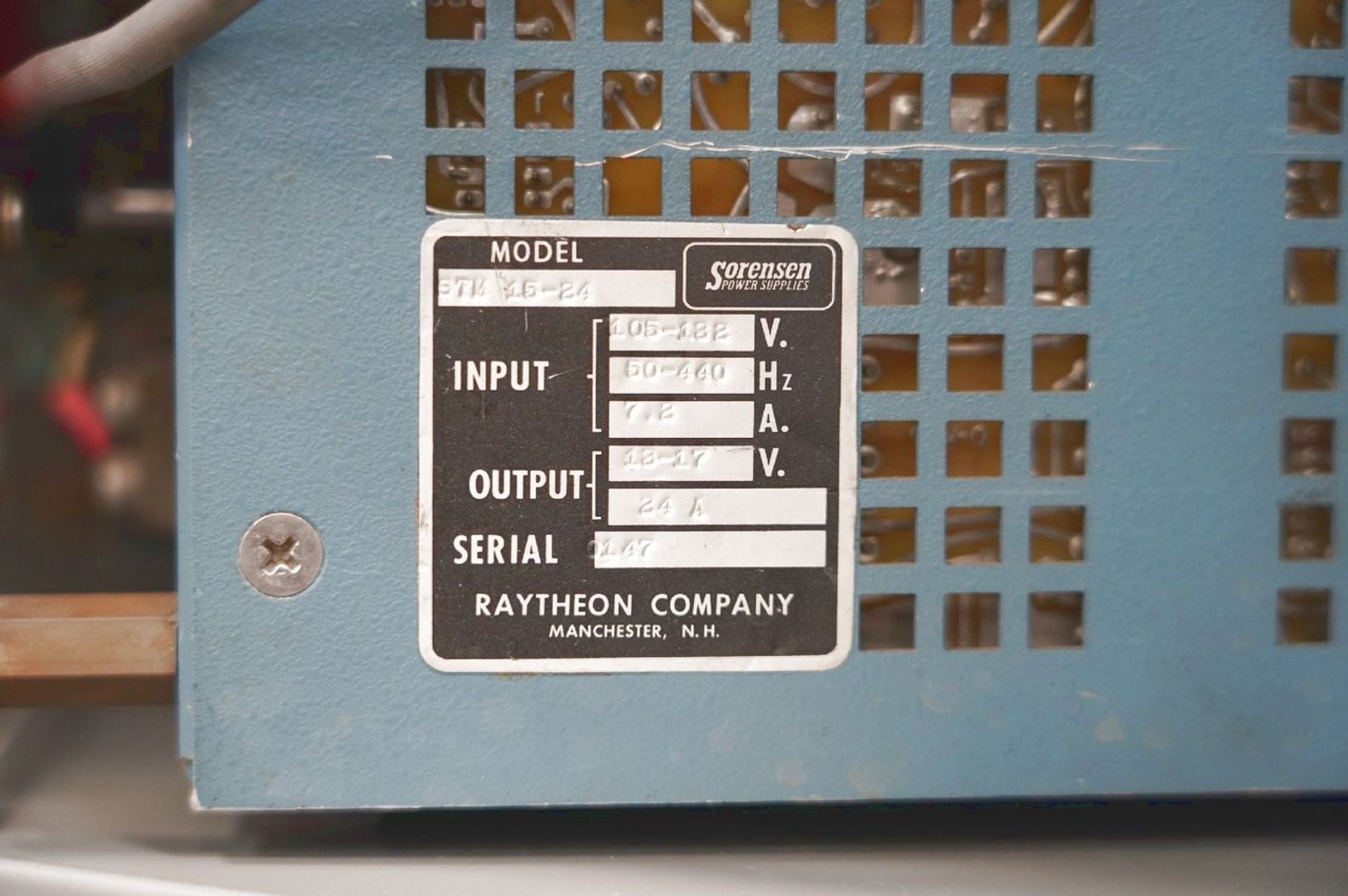 Sorensen STM-15-24 12 Volt DC Power Supply, S/N 0147, Input 105-132 Volts, 50-60 Hz, 7.2 Amps, - Image 3 of 4