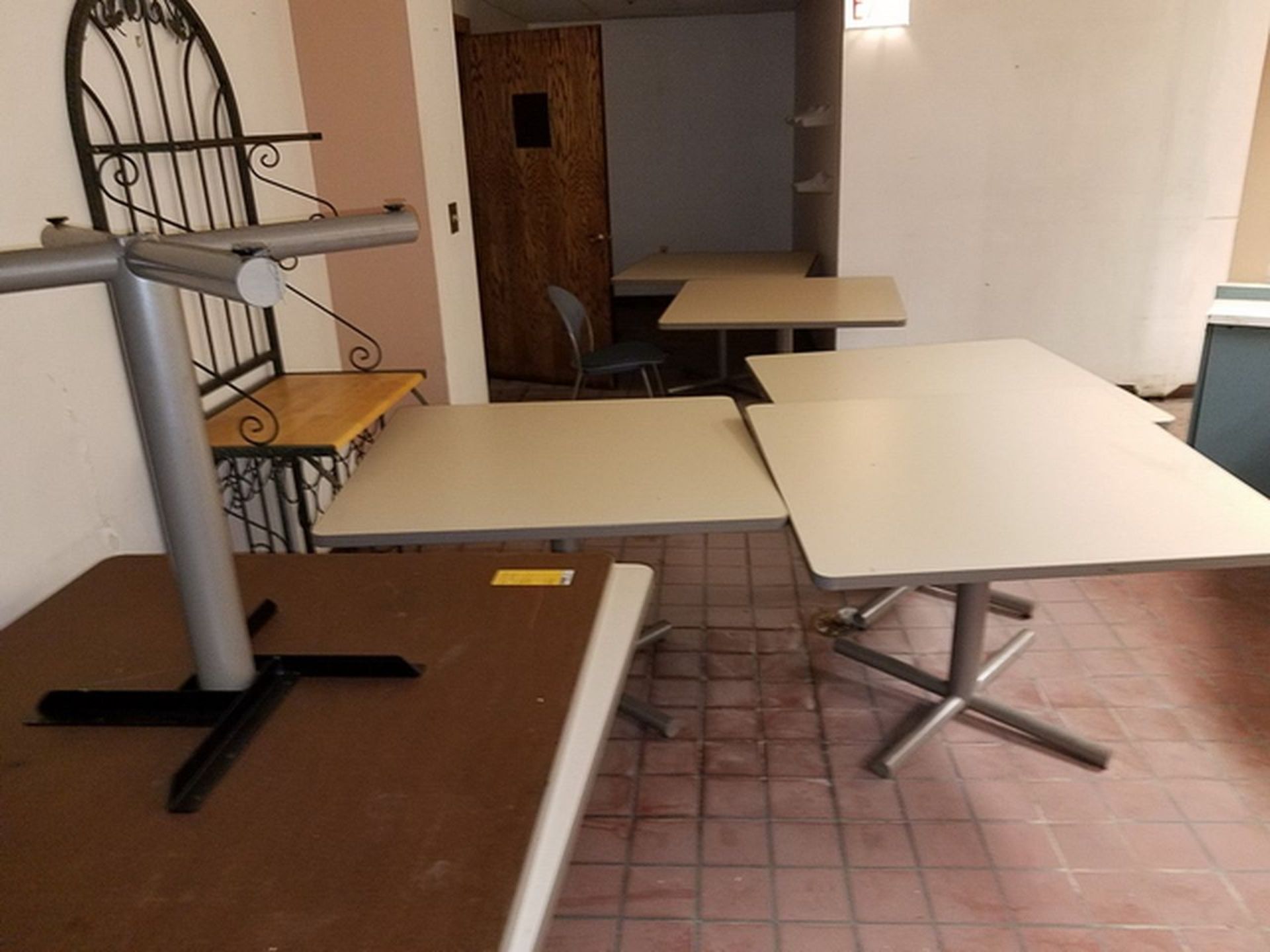 Lot of (17) Formica Top Cafeteria Tables, 42" x 42", includes 29 stacking chairs. Loc: Basement - Image 2 of 4