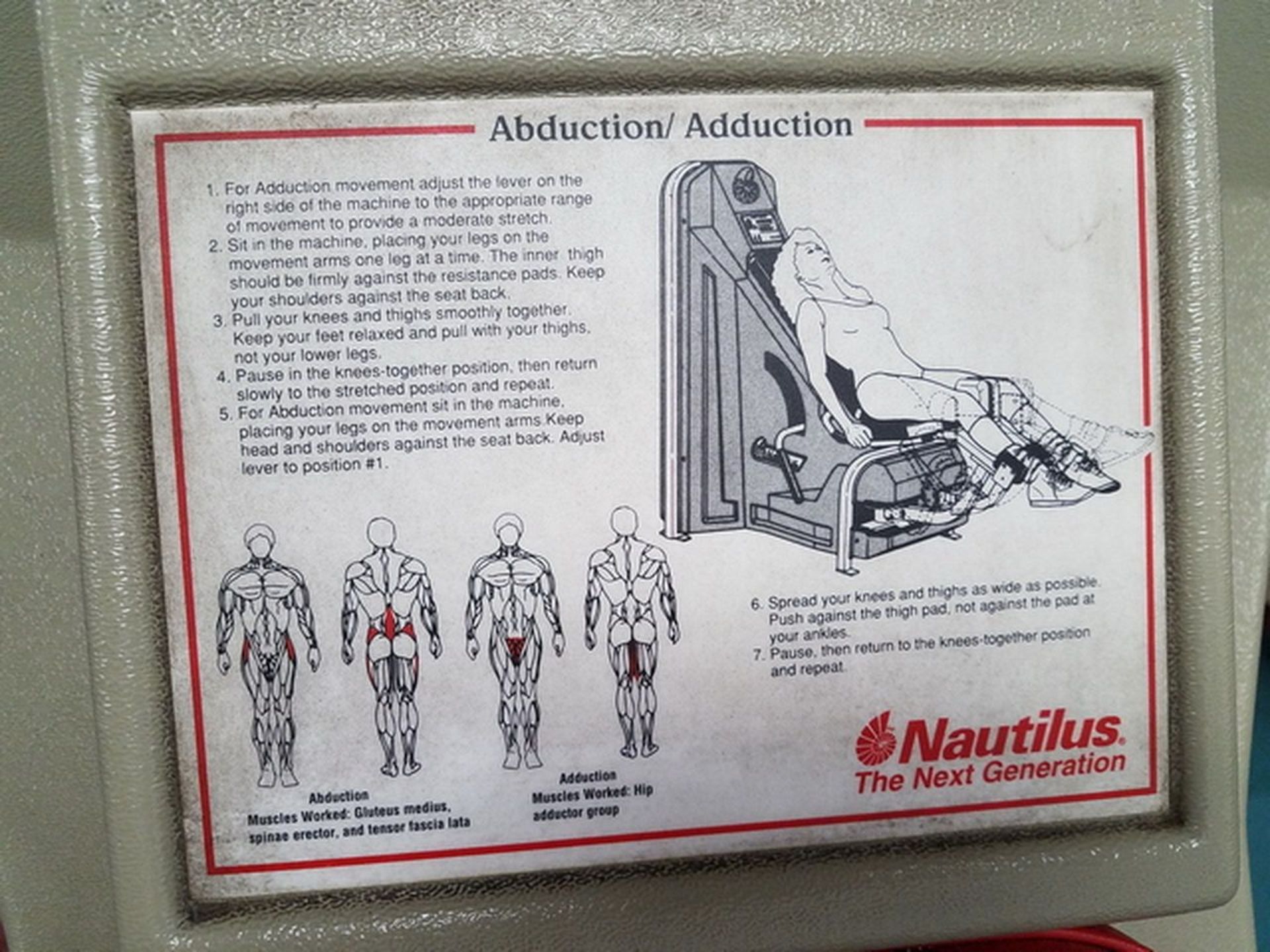 Nautilus Abduction/Adduction Station, 250-lbs. weight selection. A# 32525 Loc: Basement Fitness - Image 2 of 3