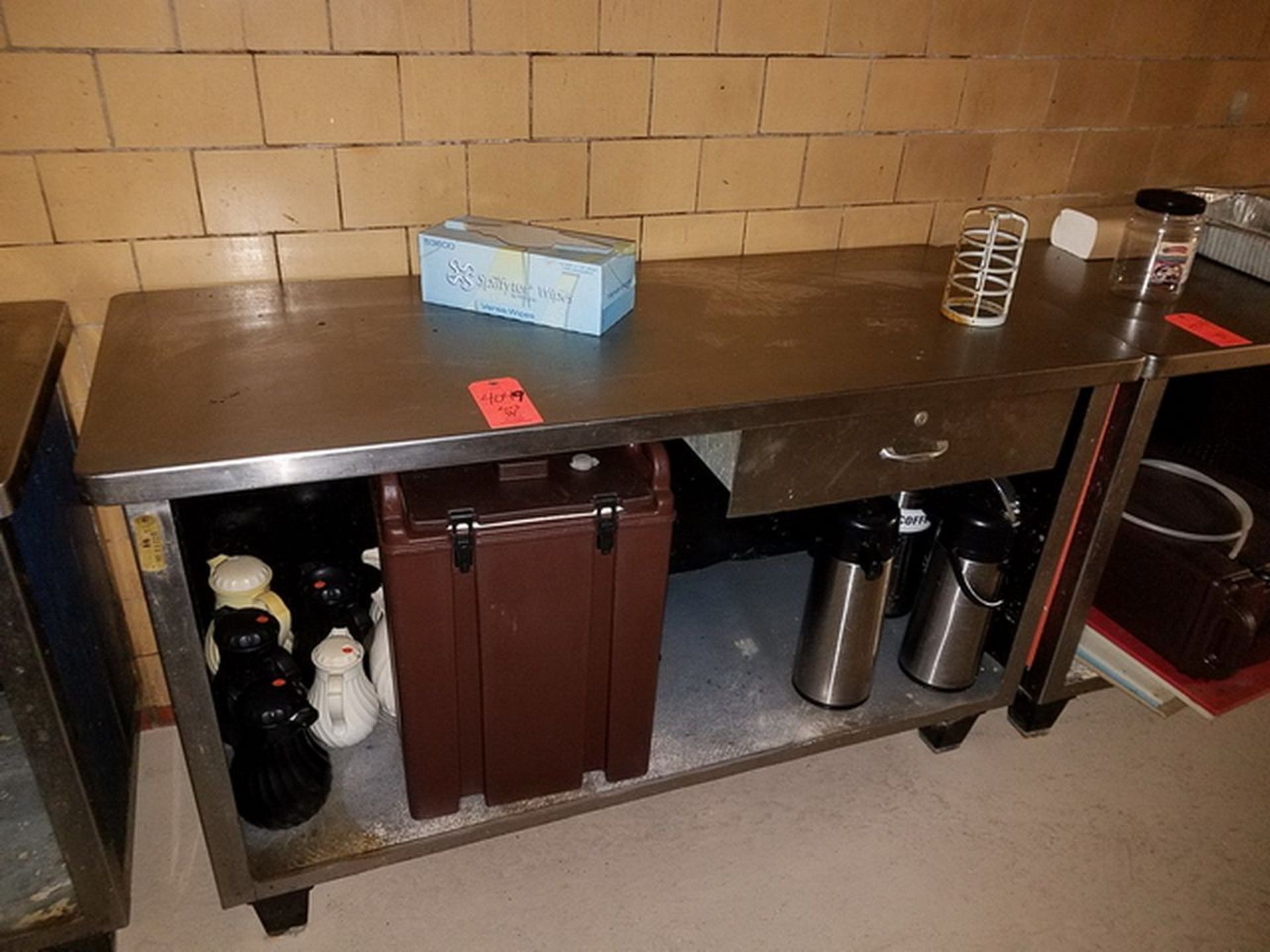 Lot of (3) Stainless Steel Food Preparation Tables, 24" x 60", includes contents. (Bsmt Cafeteria) - Image 3 of 4