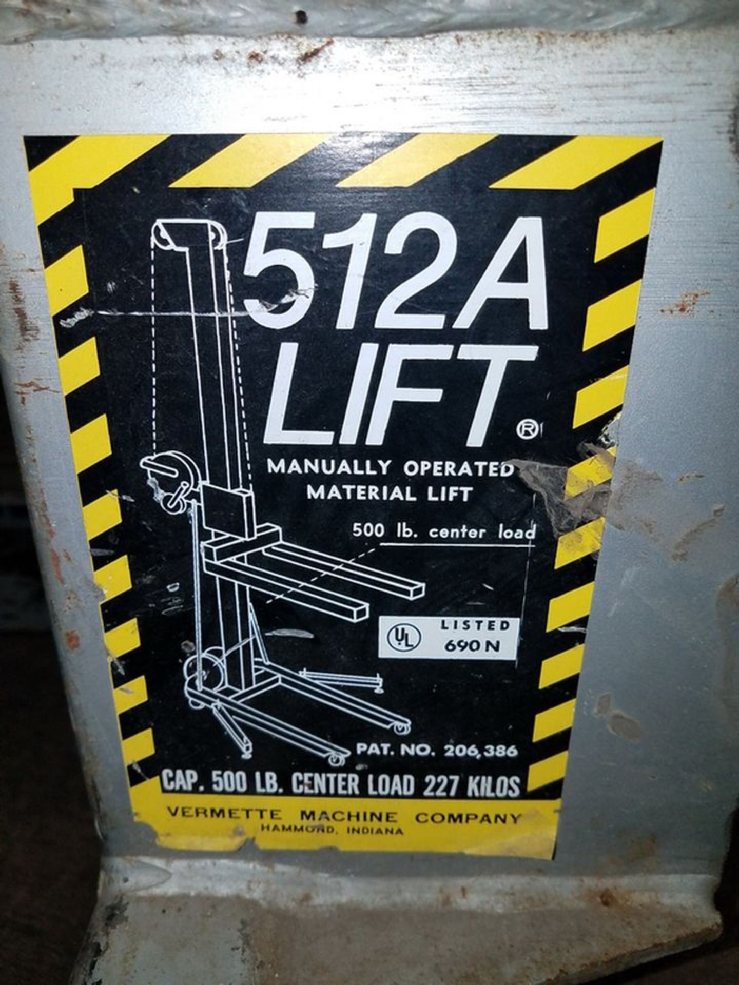 Vermette Model 512A Portable Material Handling Lift; 500 lb. Center Load Capacity - Image 5 of 5