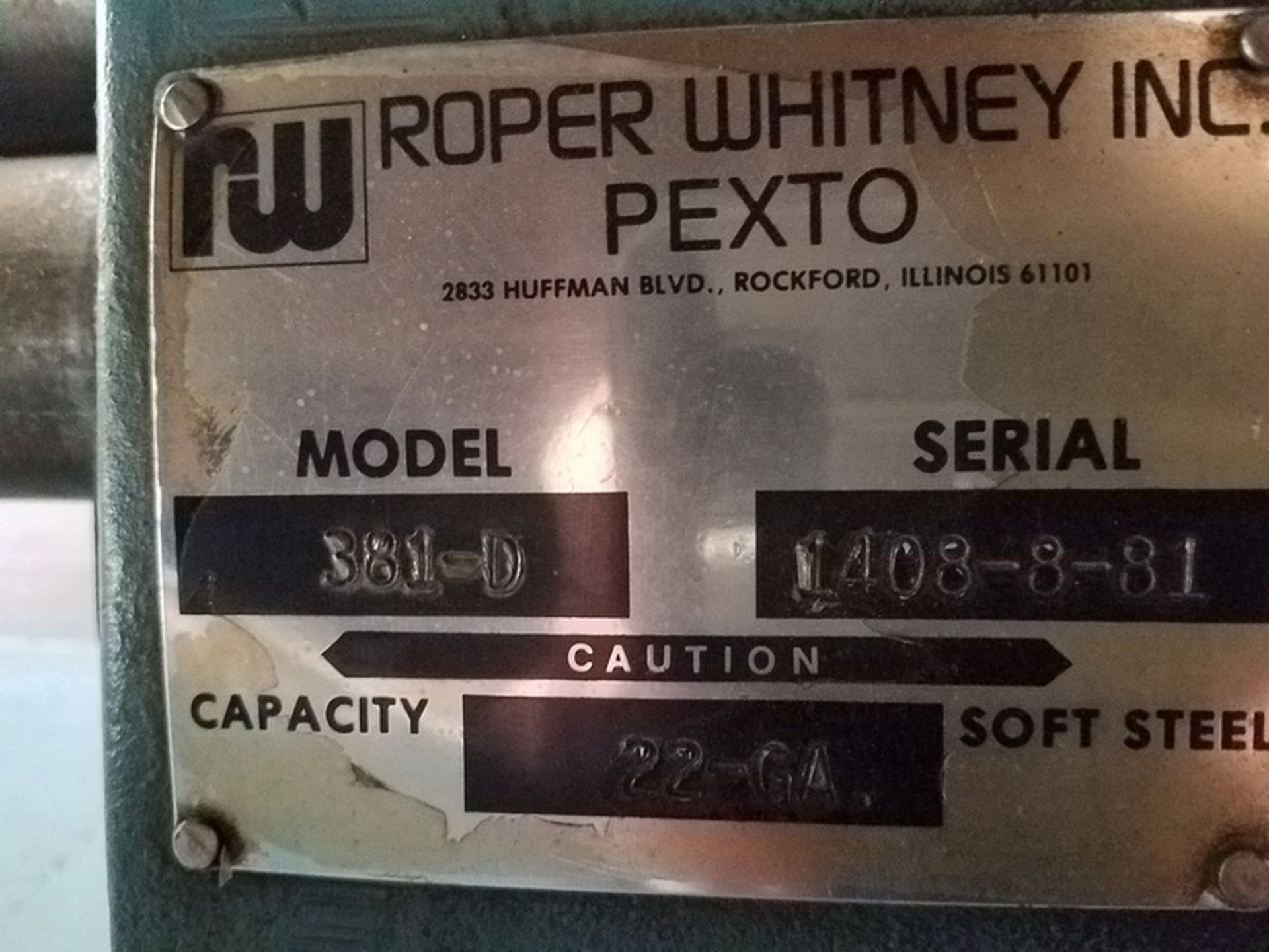 Roper Whitney Pexto 36 in. x 22-Gauge Model 381-D Bench-Top 3-Roll Bender, S/N: 1408-8-81; with - Image 4 of 4