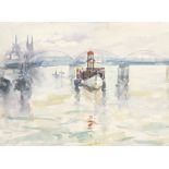 GUSTAV MARX VON SÖHNEN: Dampfer auf dem Rhein bei Köln.