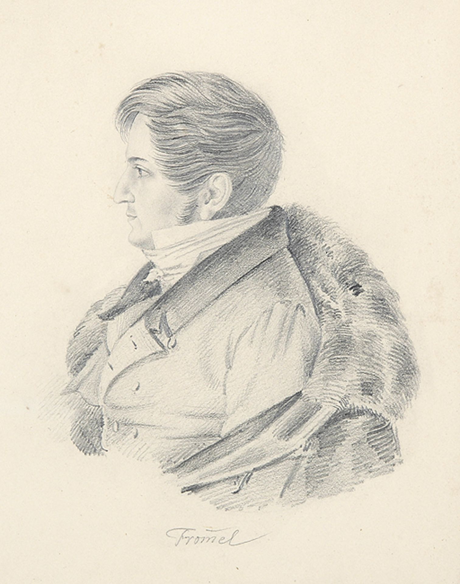 RUDOLF KUNTZ: Brustbild des Malers Carl Ludwig Frommel im Profil nach links.