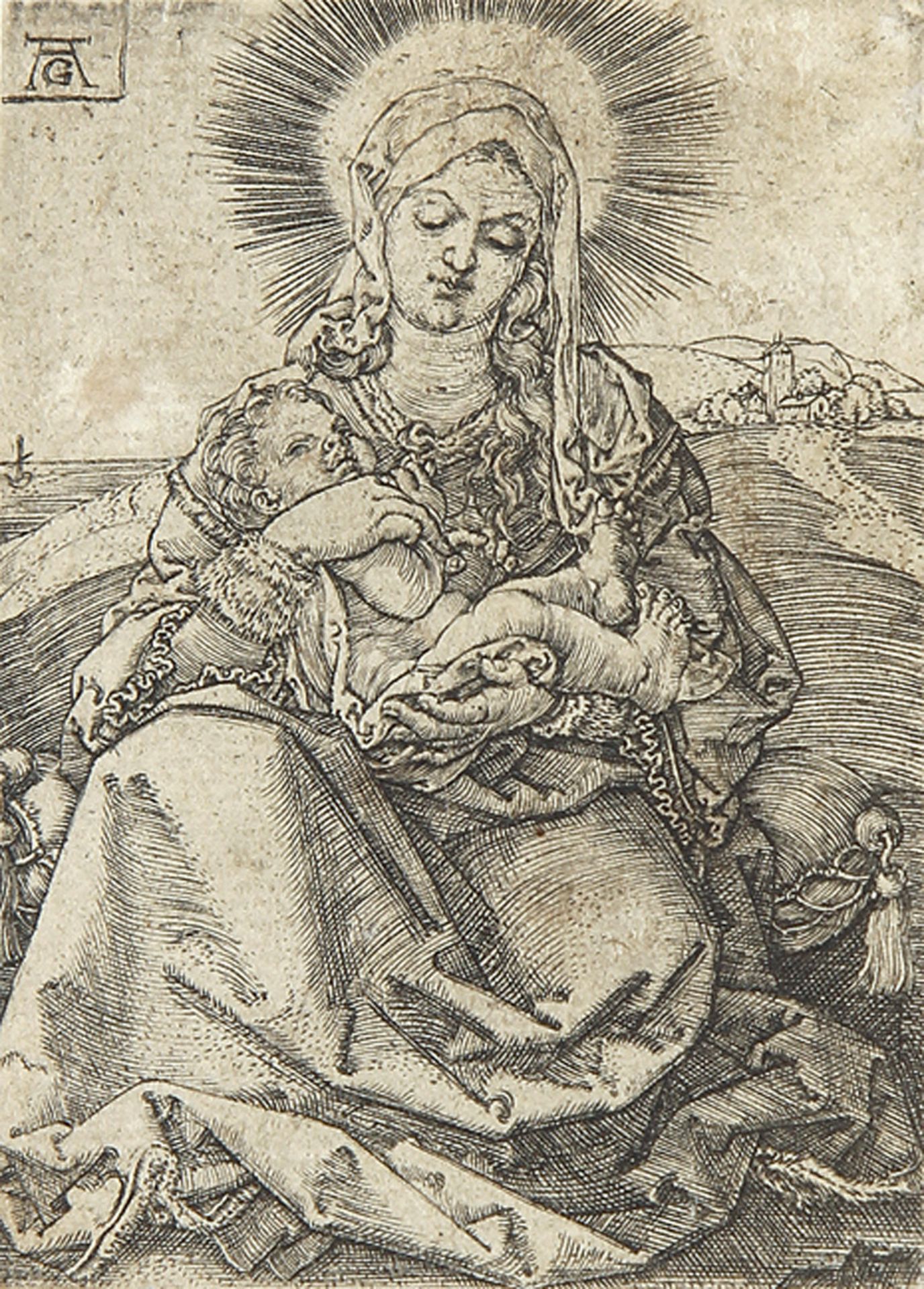 HEINRICH ALDEGREVER: Madonna mit Kind in einer Landschaft.