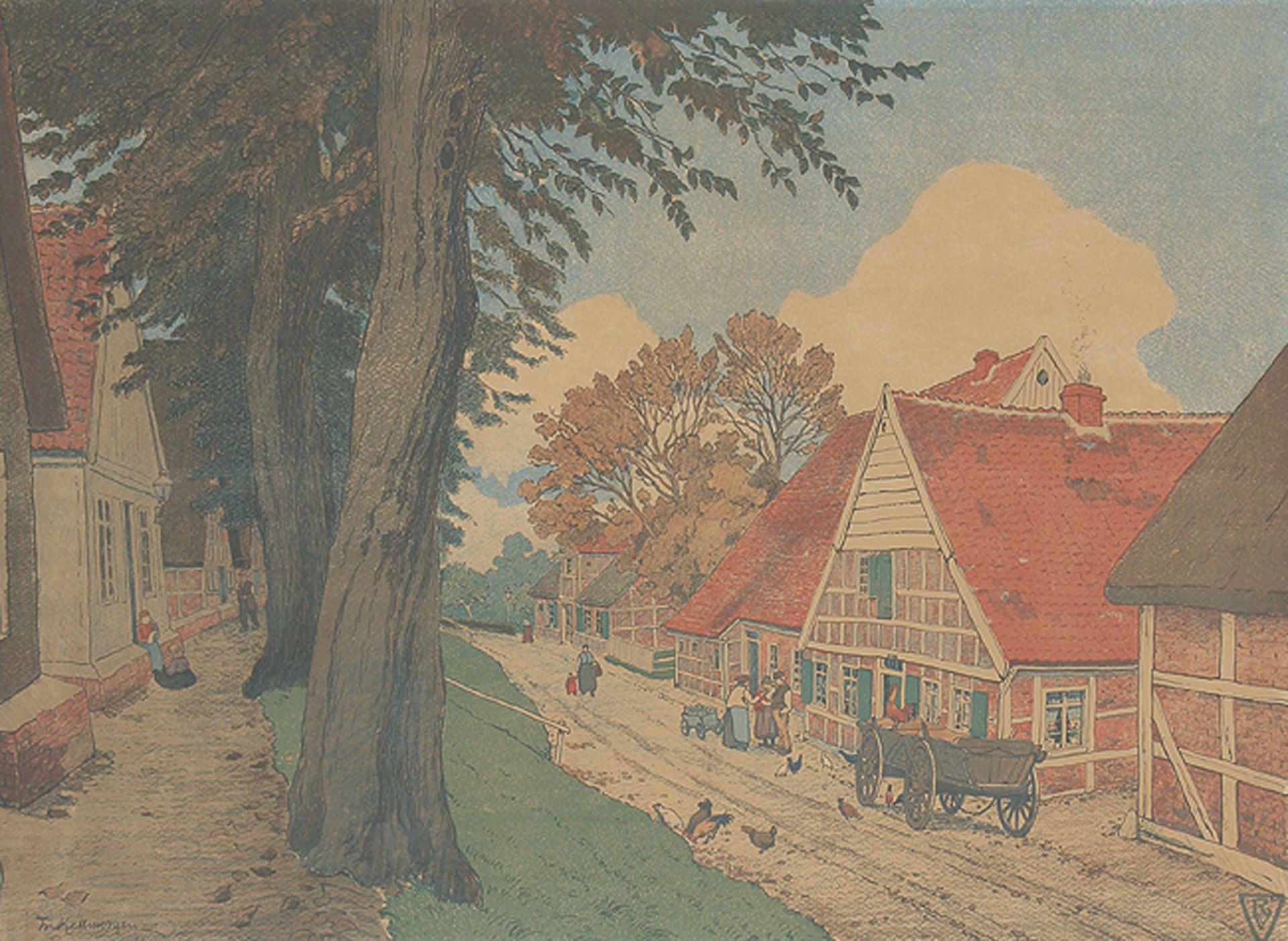 FRIEDRICH KALLMORGEN: Niederdeutsche Dorfstraße (Neuhaus a.d. Oste).