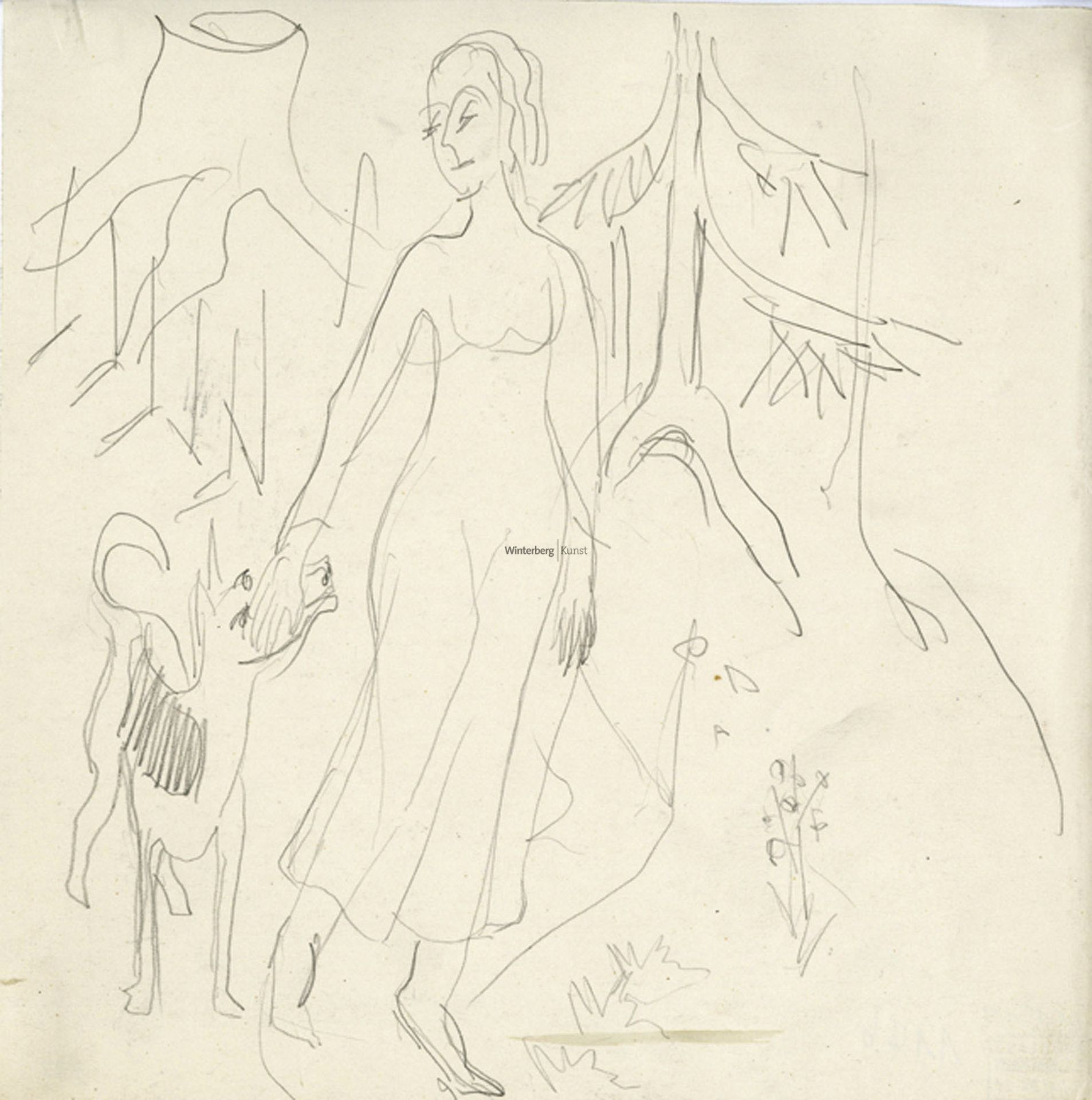 ERNST LUDWIG KIRCHNER: Mädchen mit Hund im Wald.