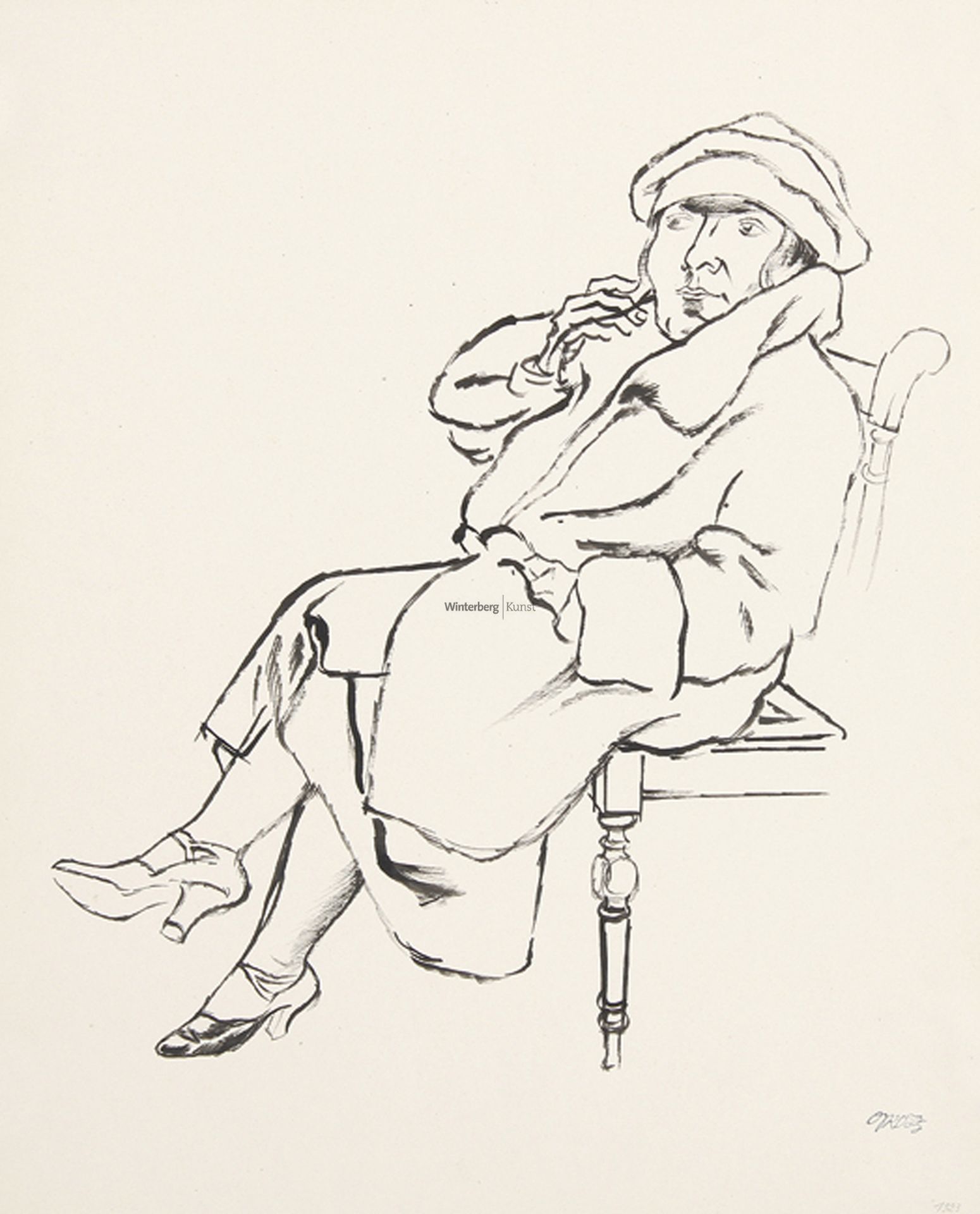 GEORGE GROSZ: Sitzende im Wintermantel.