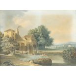 A. CAIZAC: Flusslandschaft mit angelnden Knaben, Fischern und Hirte,