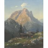 CARL MILLNER: Chiemgauer Alpenlandschaft mit Almhütte.