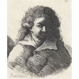 REMBRANDT - Kopien: Brustbild eines jungen Mannes mit lockigem Haar.