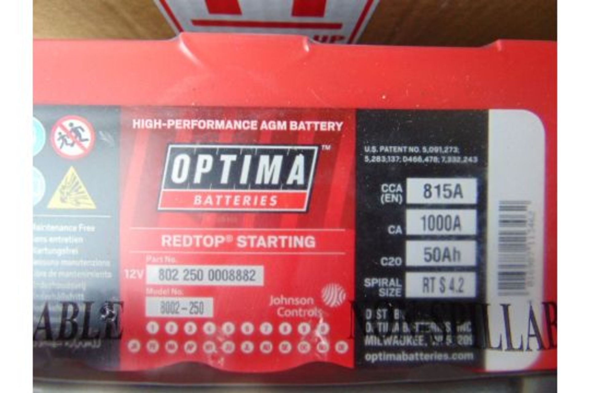 2X UNISSUED RTS 4.2 OPTIMA RED TOP 12 V STARTING BATTERIIES - (8002-250) RTS4.2 AGM - Bild 2 aus 3