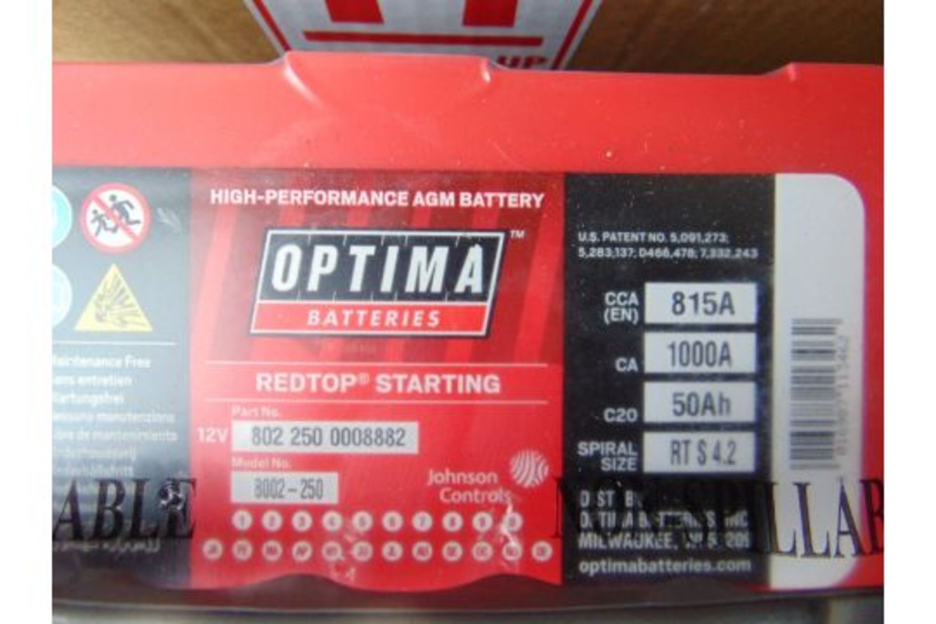 2 x Unissued RTS 4.2 Optima Red Top 12v Starting Batteries – (8002-250) RTS4.2 AGM - Bild 2 aus 3