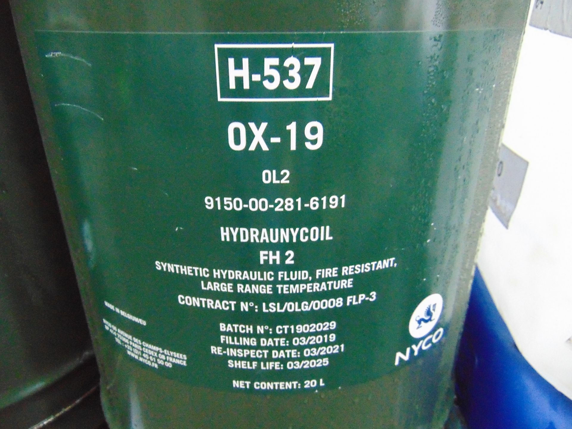 4 x Unissued 20L Drums of OX-19 Hydraunycoil Fire Resistant Hydraulic Fluid - Image 2 of 2