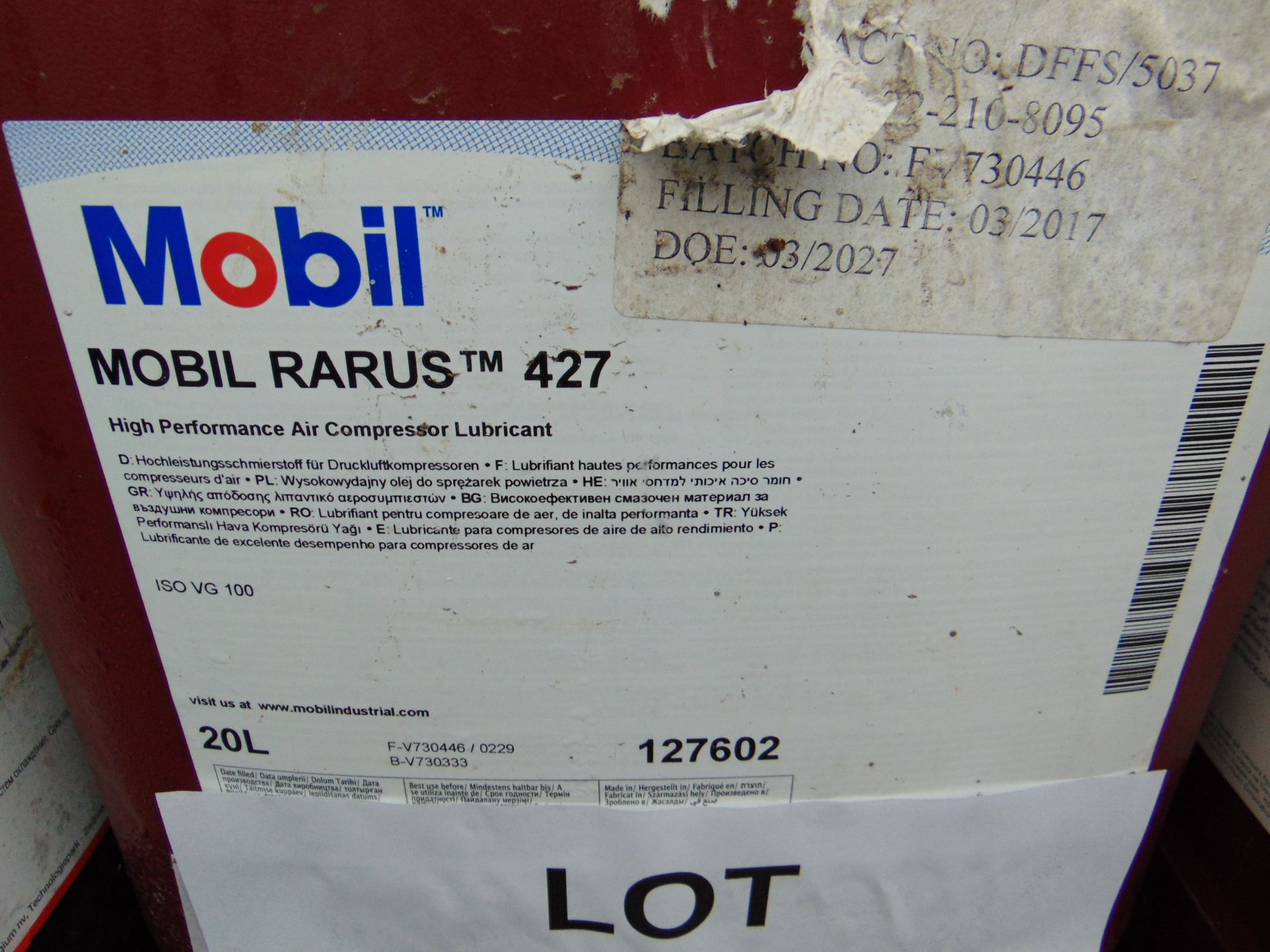 6 x Unissued 20L Sealed Drums of Mobil Rarus 427 High Performance Oil Compressor Lubricant - Image 2 of 2