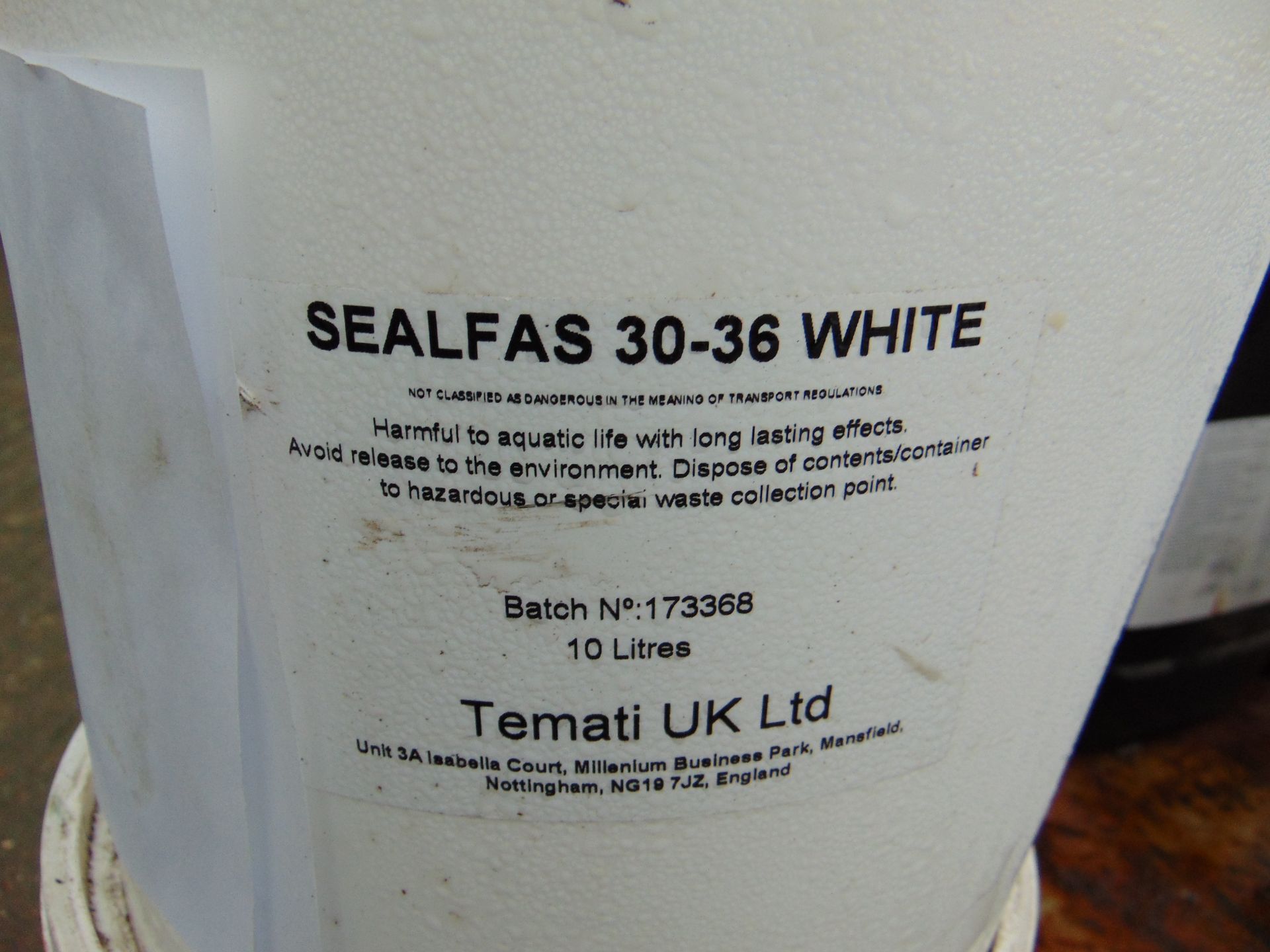 2 x Unissued 10Kg Sealed Drums of Sealfas 30-36 Fire Resistant lagging & Adhesive Compound - Image 2 of 2