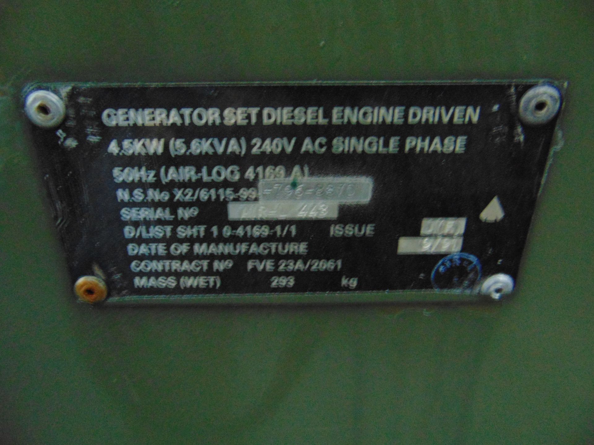 Lister/ Petter 5.6 KVA 240 volt single phase 50 Hz Diesel Generator - Image 6 of 6