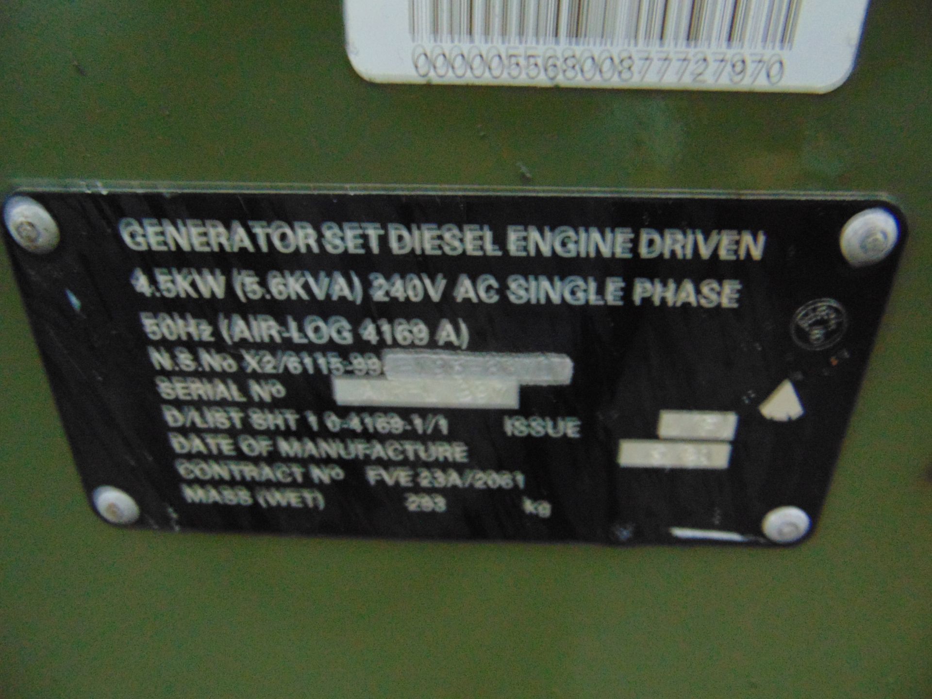 Lister/ Petter 5.6 KVA 240 volt single phase 50 Hz Diesel Generator - Bild 6 aus 6