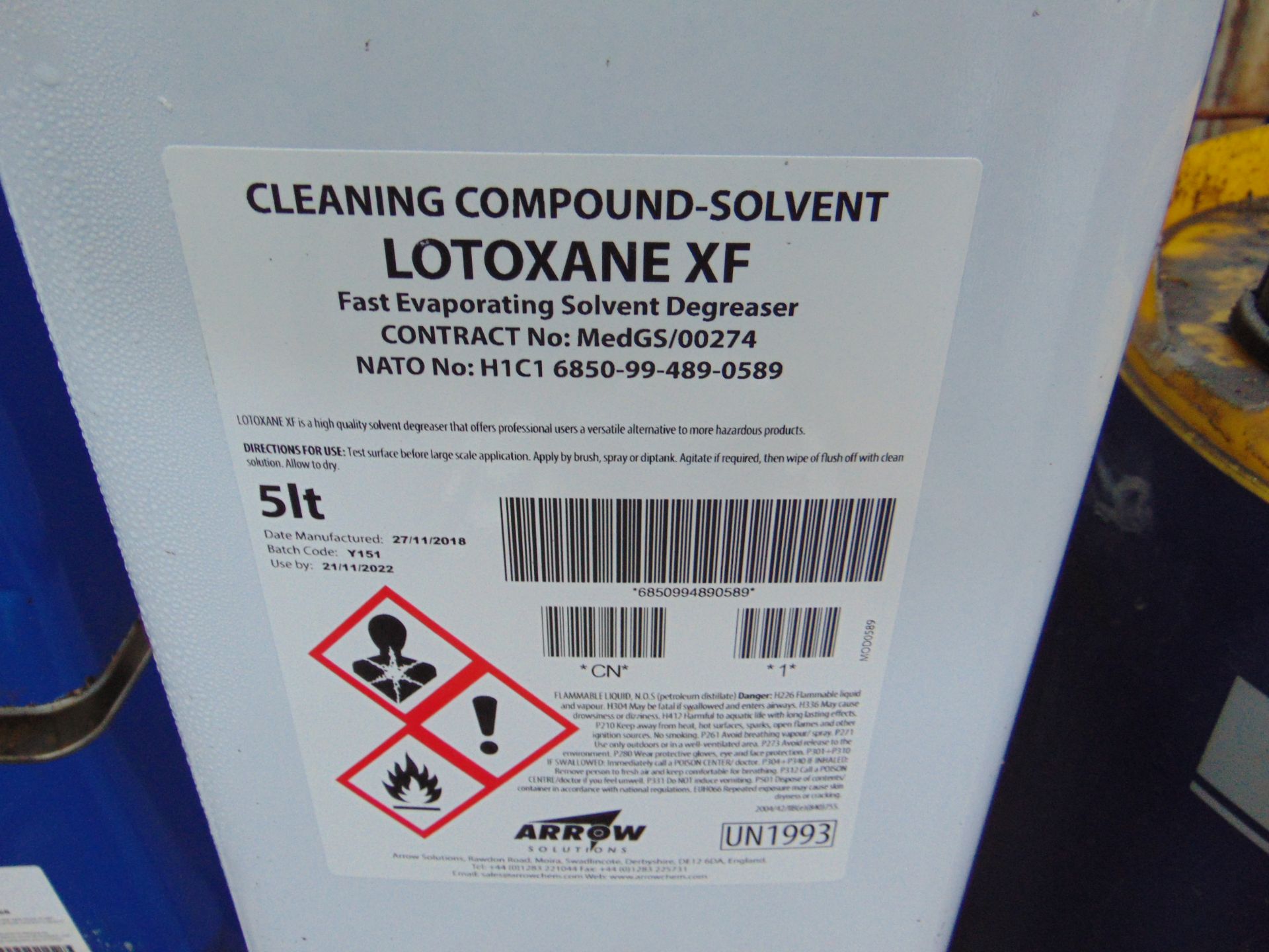 4 x Unused 5L Cans of Lotoxane XF Fast Evaporating Solvent Degreaser - Image 2 of 2