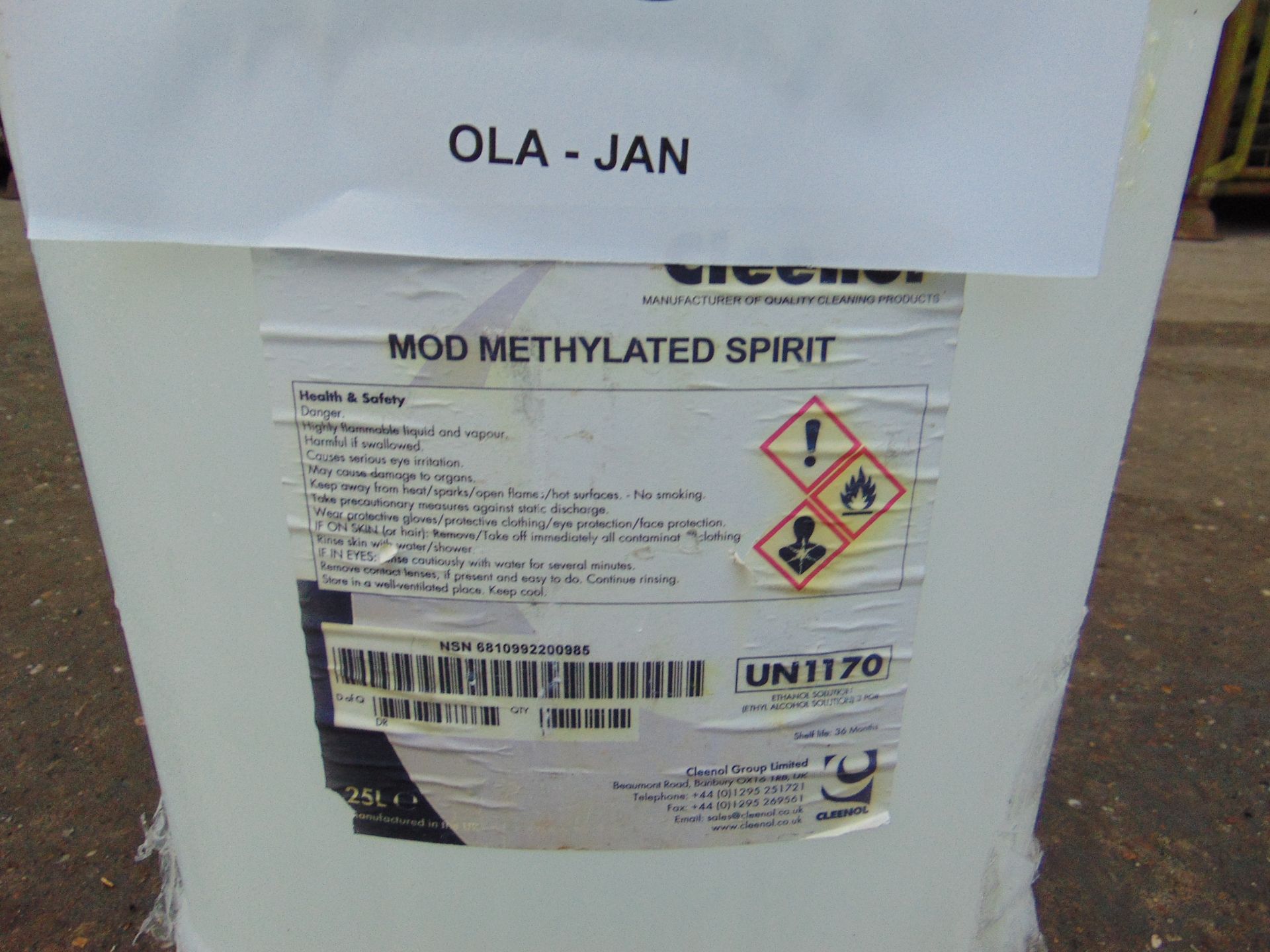 1 x Unissued 25L Drum of Cleenol MoD Methylated Spirit - Image 2 of 2