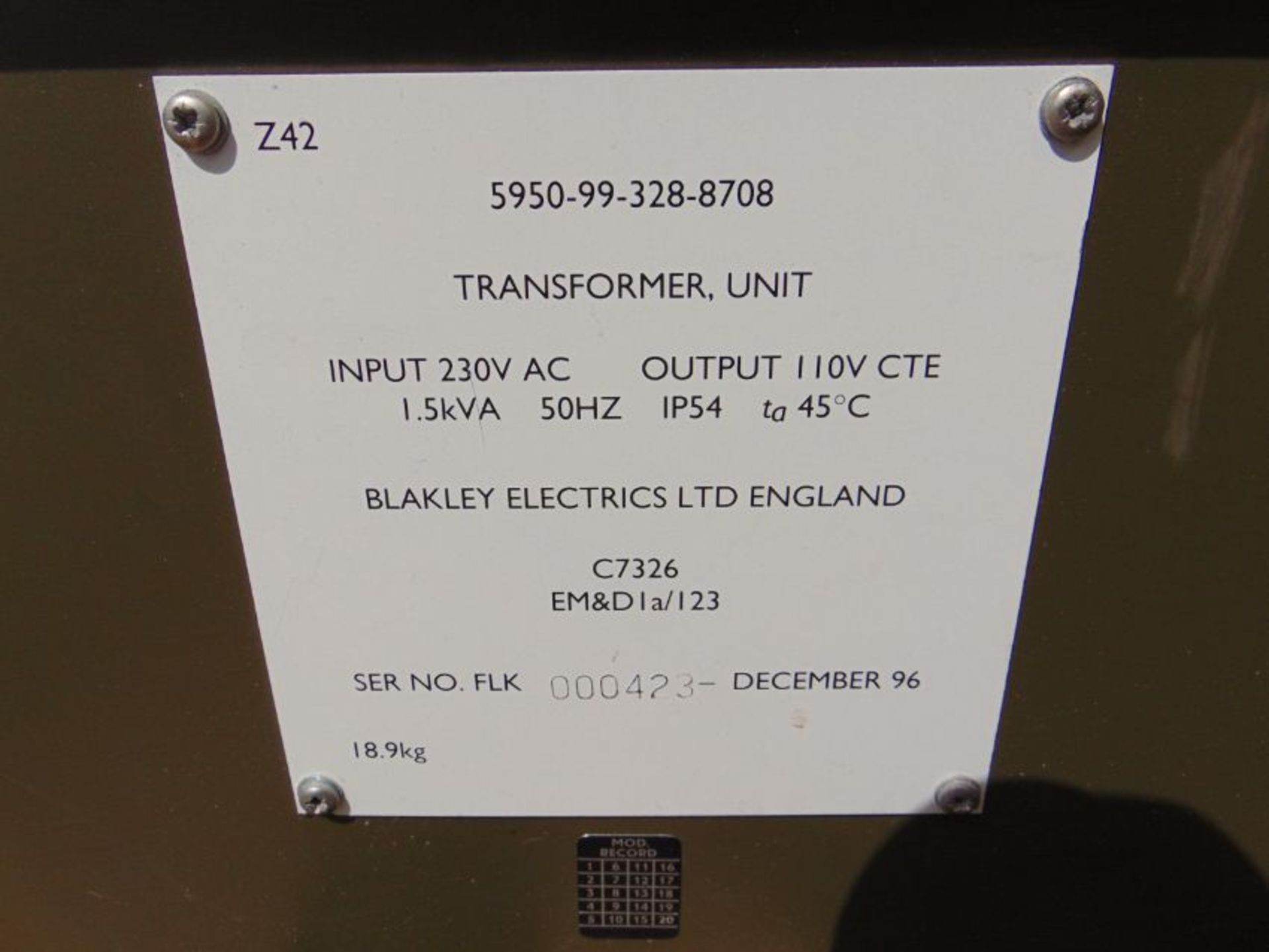 Blakley Portable Transformer unit Input 230v Output 2 x 110v - Image 5 of 5