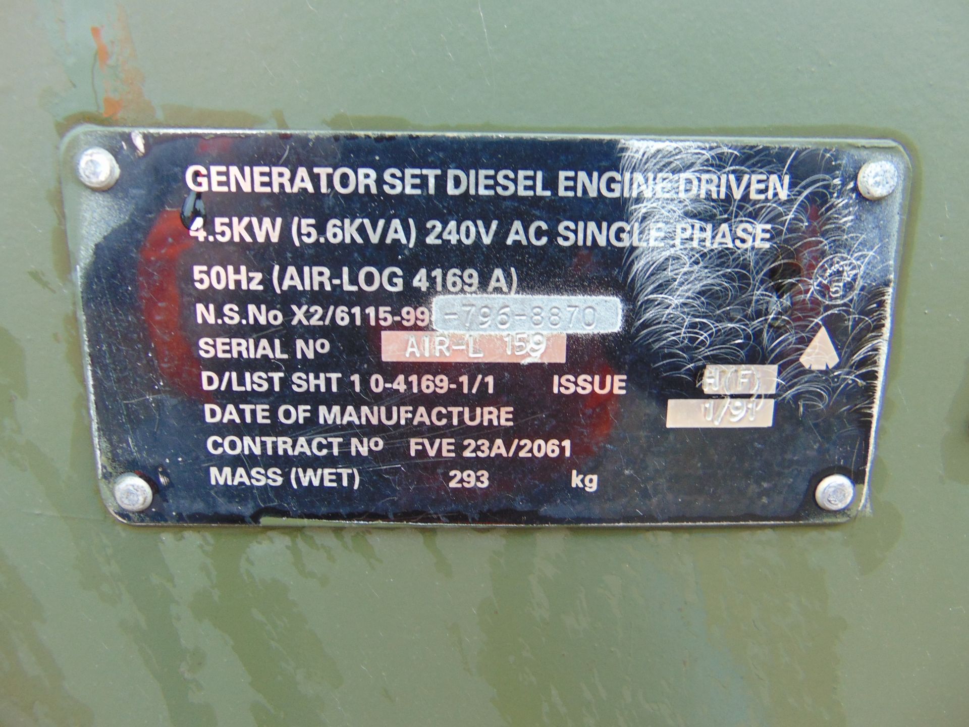 Lister/ Petter 5.6 KVA 240 volt single phase 50 Hz Diesel Generator - Image 6 of 6