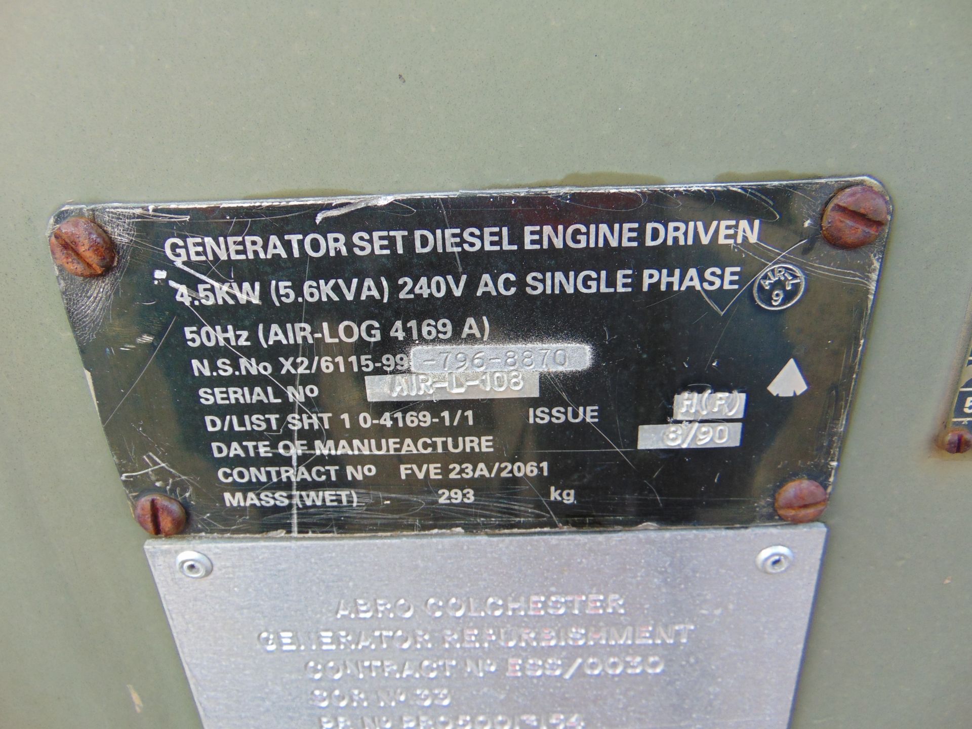 Lister/ Petter 5.6 KVA 240 volt single phase 50 Hz Diesel Generator - Image 6 of 6