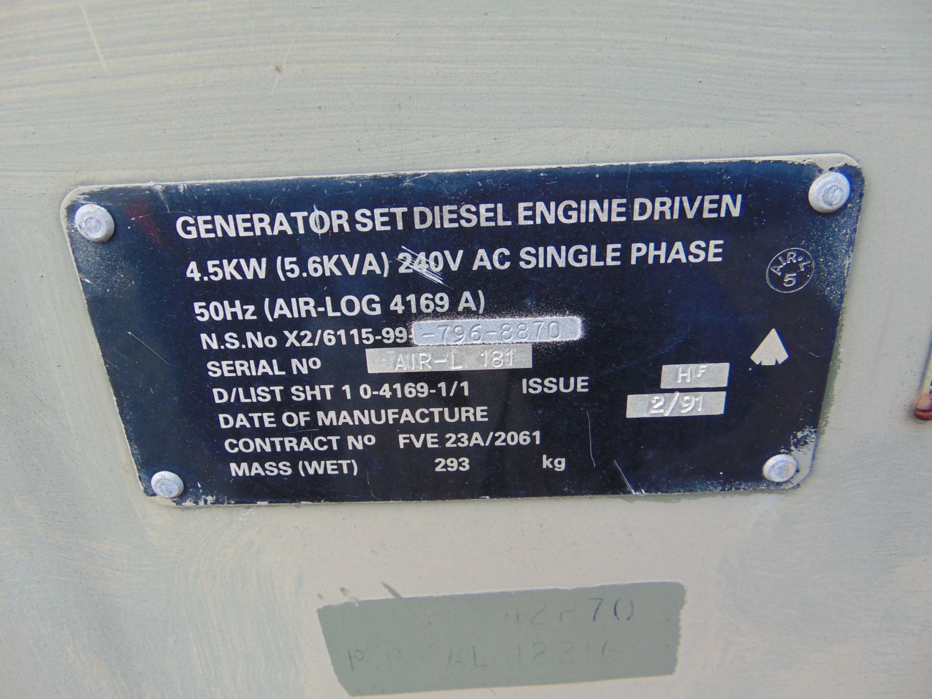 Lister/ Petter 5.6 KVA 240 volt single phase 50 Hz Diesel Generator - Image 4 of 4